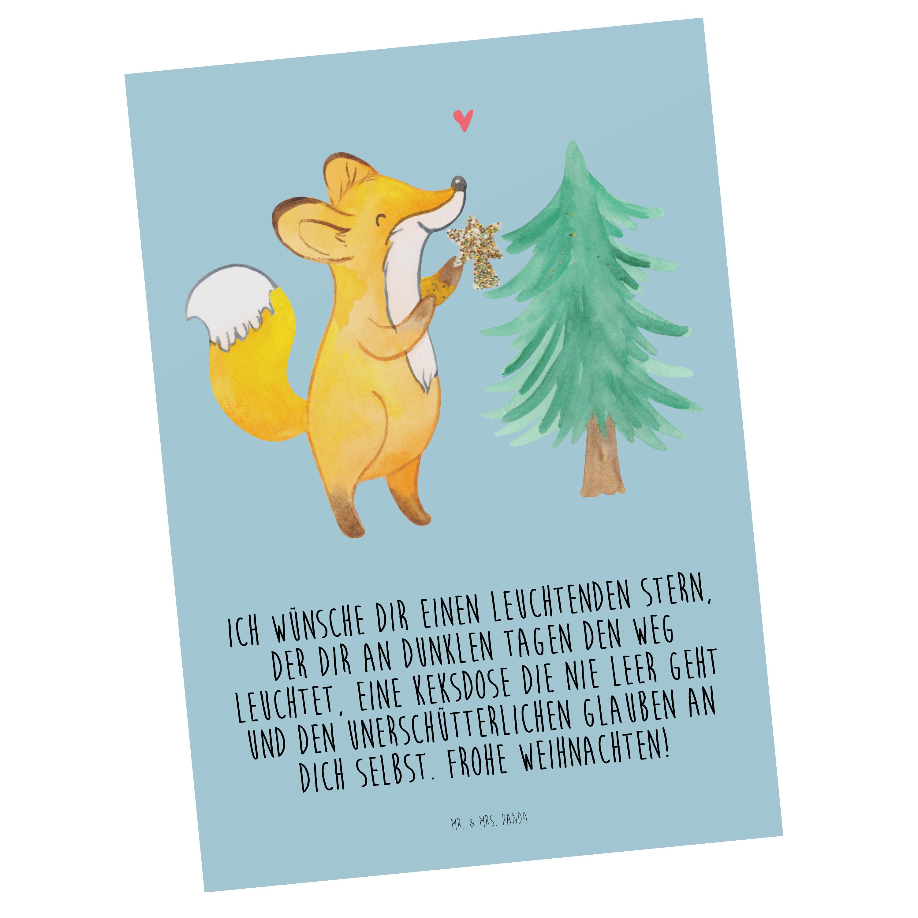 Mr. & Mrs. Panda Postkarte Fuchs Weihnachtsbaum - Eisblau - Geschenk, Weihnachtszeit, Weihnacht