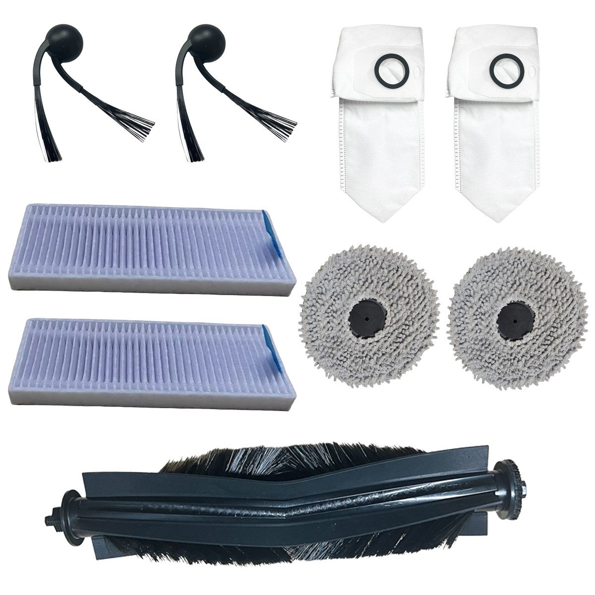 AIRROBO Saugroboter Zubehör-Set M2-Zubehörset,2*Seitenbürsten,2*Wischmopps, (9-tlg), 2*HEPA-Filter, 2*Staubbeutel,1*Rollenbürste