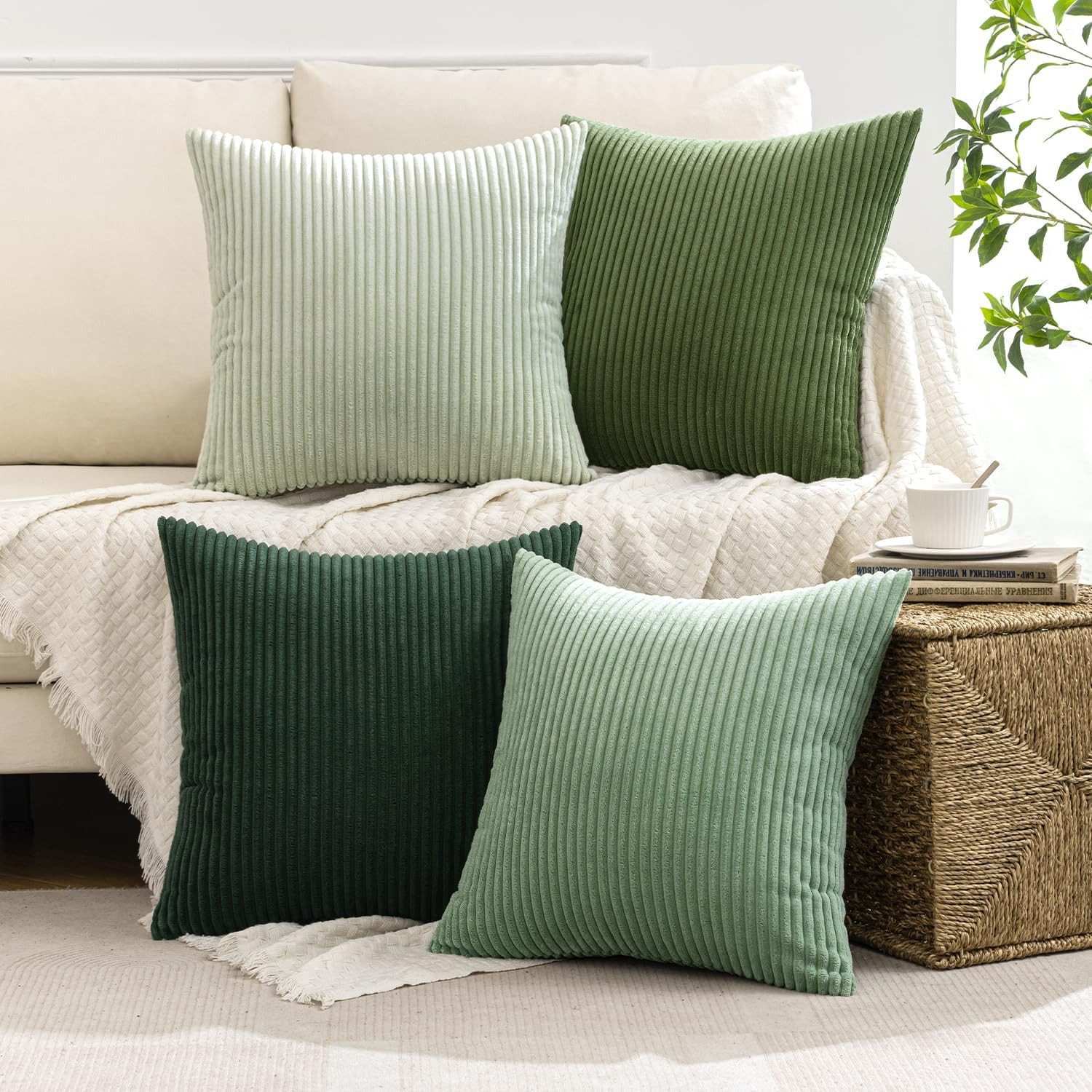 FOUORTUNATE-BEE Kissenbezüge Kissenbezüge 40x40 cm 4er Set Zierkissenbezug Streifen Sofa Grün, 4er Set Kissenbezüge 40x40 Streifen Dekokissenbezug Sofa Wohnzimm – Bild 5 von 5