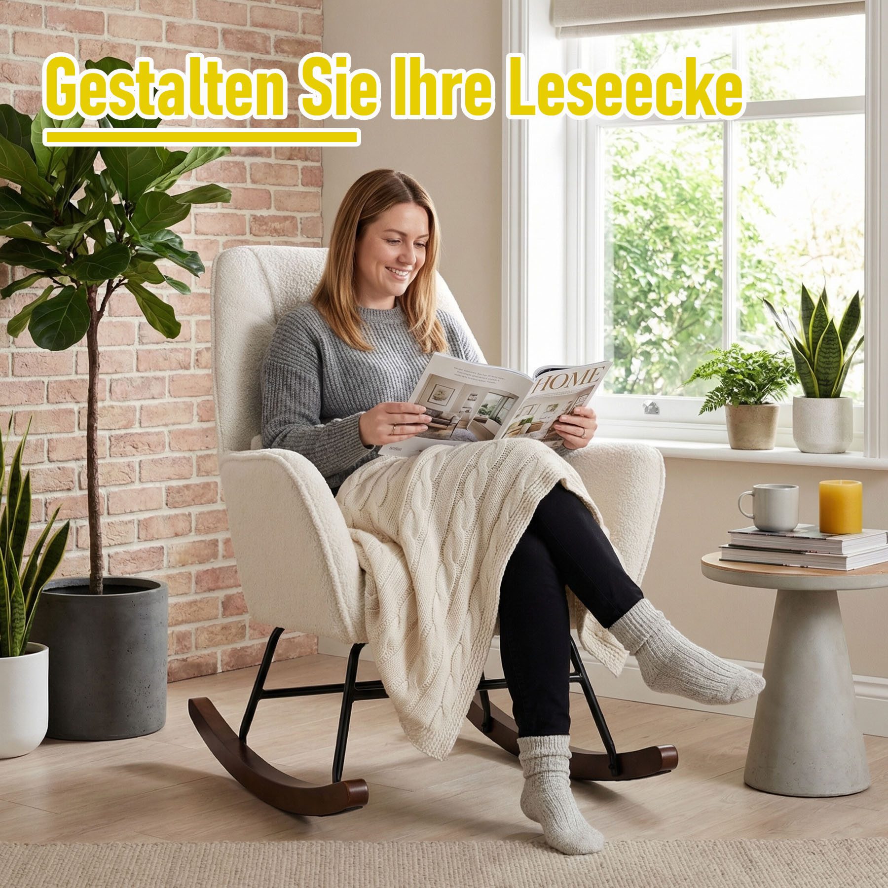 HomeMiYN Schaukelstuhl Schaukelstuhl Wohnzimmer Samt Schaukelsessel Lendenkissen Relaxsessel, samt,Stillsessel