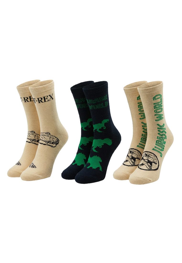 ONOMATO! Socken Jurassic World Kinder Socken 3er Pack T-Rex Dinosaurier (3-Paar)