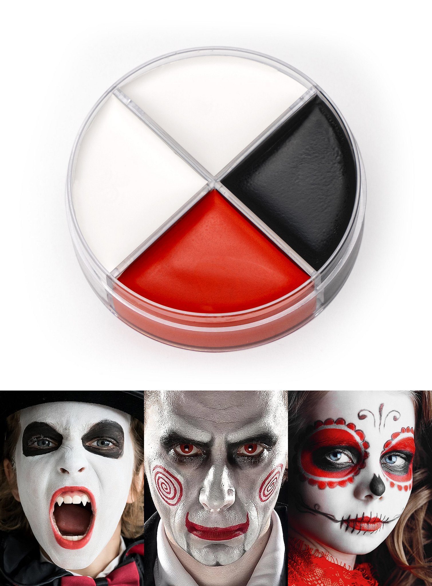 Kryolan GmbH Theaterschminke Creme Schminke schwarz-weiß-rot Make-up 15 ml, Voll deckende Cremeschminke auf Wachsbasis für Skelett, Joker, Dia de