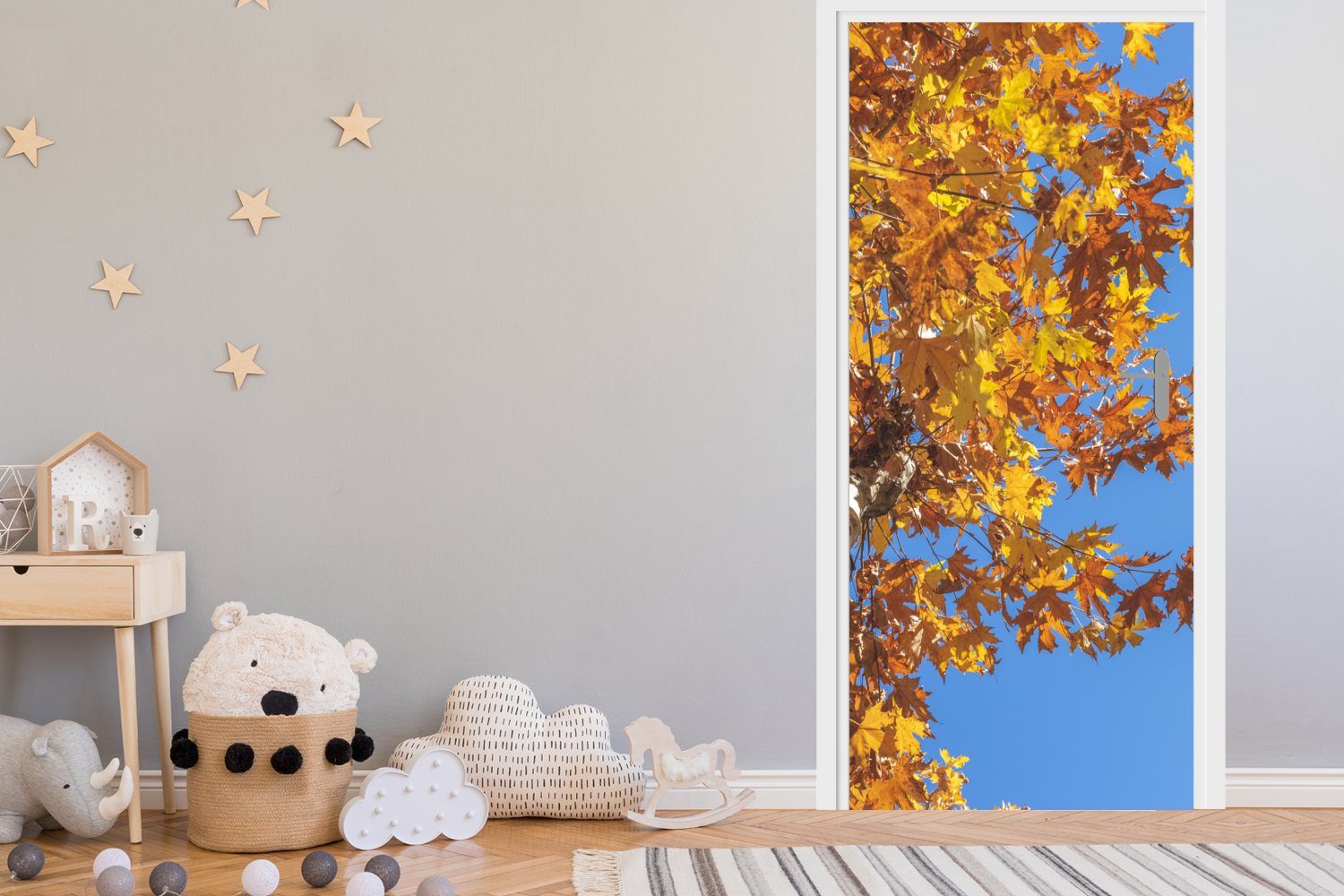 MuchoWow Türtapete Herbst Tür, Bäume Fototapete (1 Türaufkleber, bedruckt, St), für Orange, Matt, - 75x205 - cm