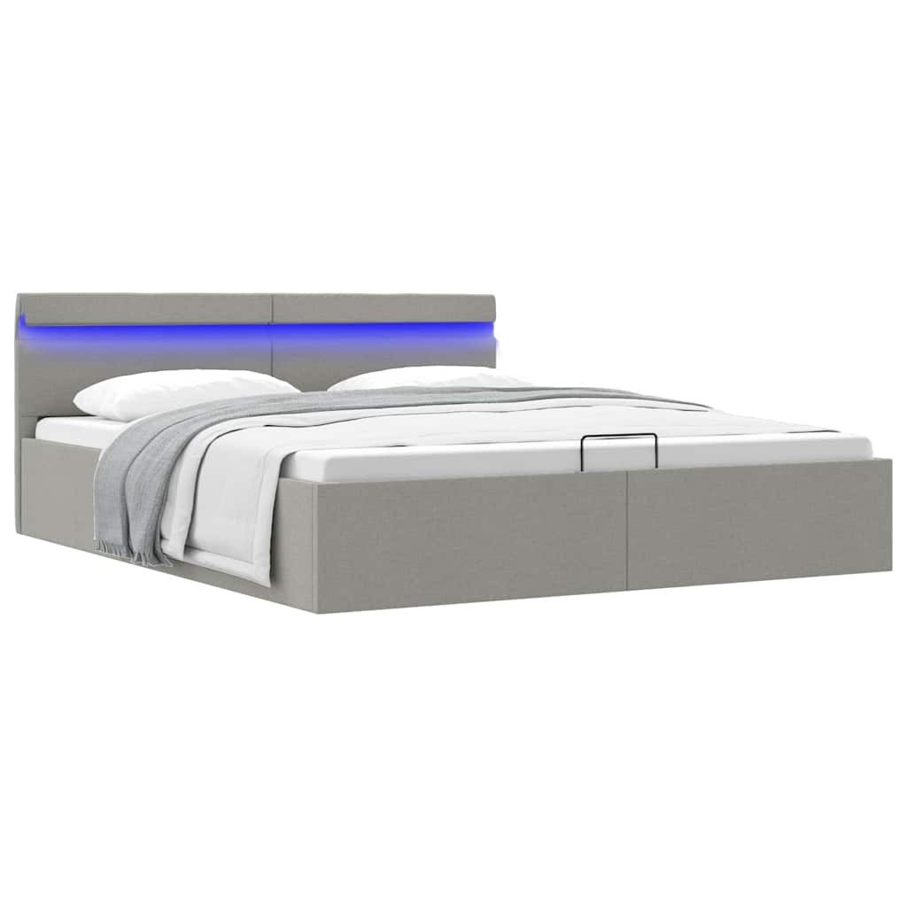 vidaXL Bett, Bett mit Bettkasten Hydraulisch LED Hellgrau Stoff 160x200 cm günstig online kaufen