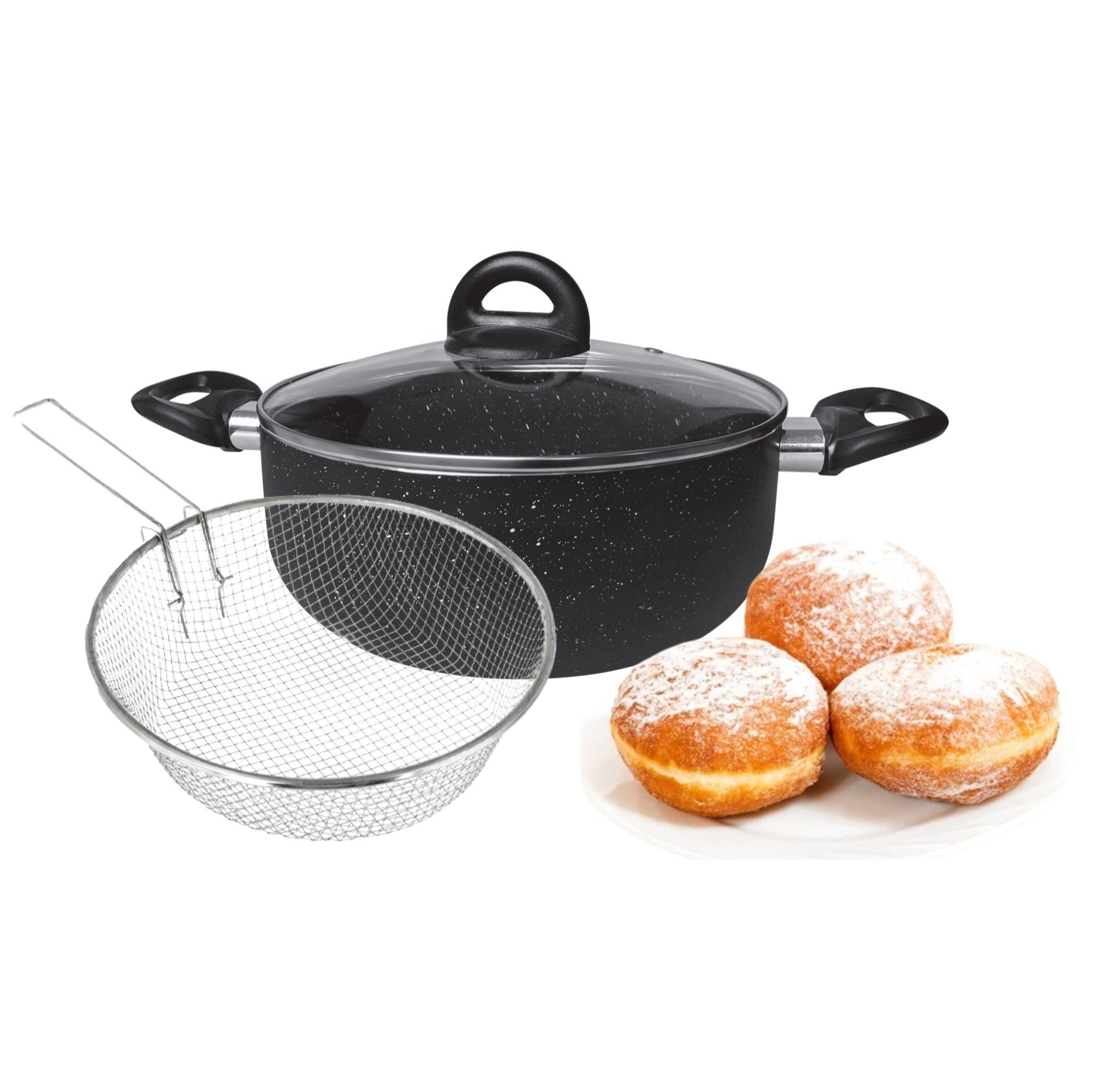 Cheffinger Topf-Set Frittiertopf Fritteuse Pommes Topf mit Korb Ø24 Induktion Cheffinger, Material: Aluminium, Glas, Edelstahl