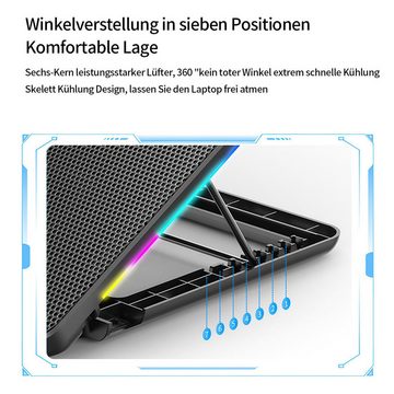 DOPWii Notebook-Kühler RGB-Laptop-Kühler mit 6 Lüftern, Laptop-Kühlständer, mit 7 verstellbaren Höhen, Telefonständer und 2 USB-Anschlüssen