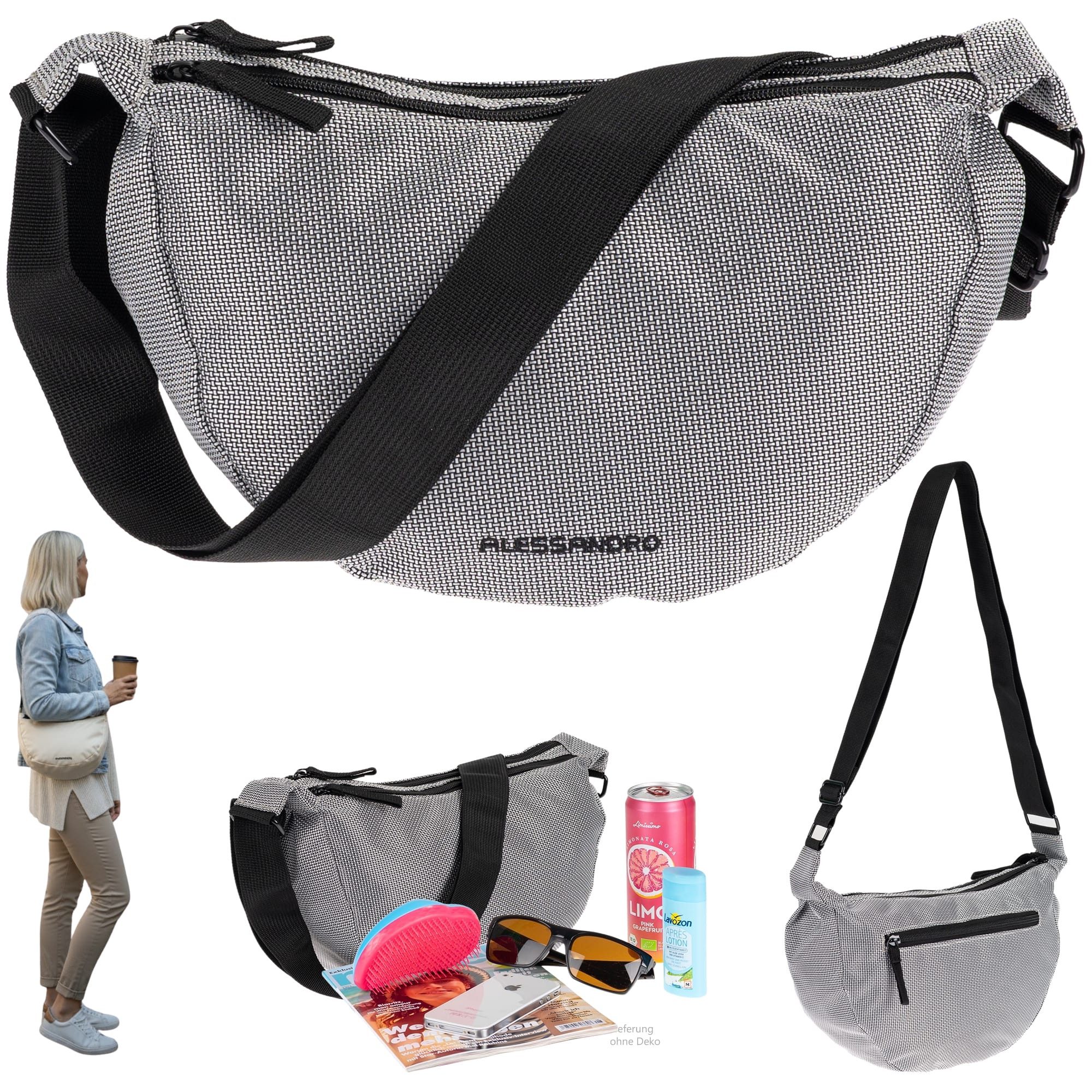 Alessandro Salvatore Handtasche Moon Bag Damen Schultertasche Banane Tasche, Rückentasche Freizeittasche Umhängetasche 4291 + Etui