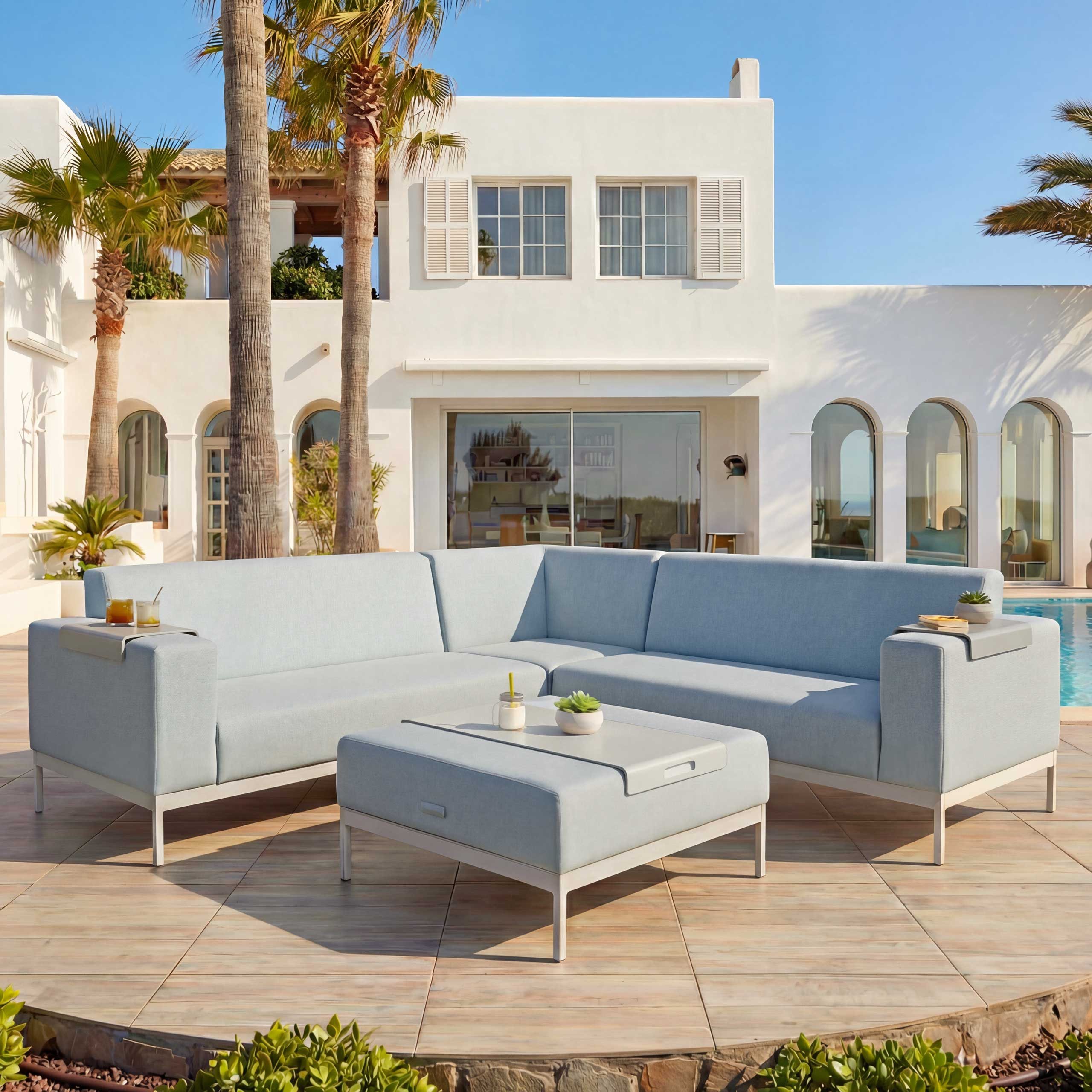 MCW Polstergarnitur MCW-C47, (4-tlg), Schmutzabweisend, Quick Dry Foam, Ottomane aufklappbar