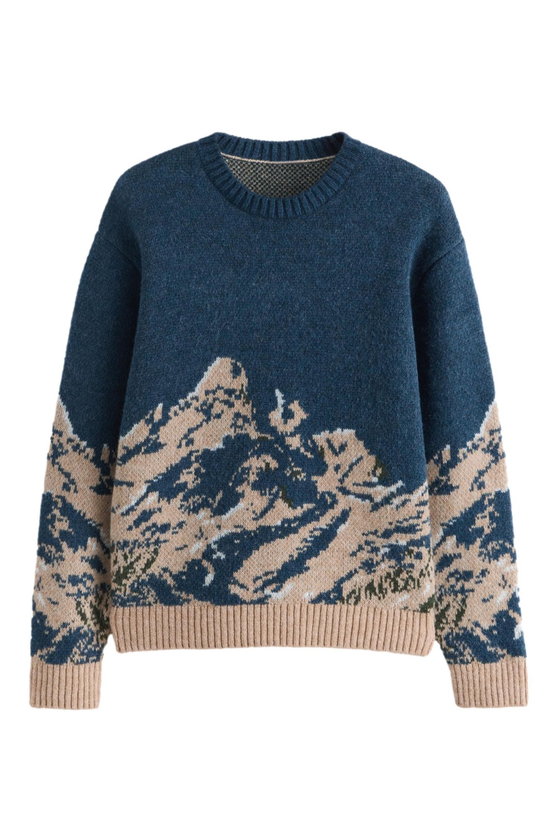 Rundhalspullover Relaxed Fit Rundhals-Strickpullover, Gebirgsmotiv