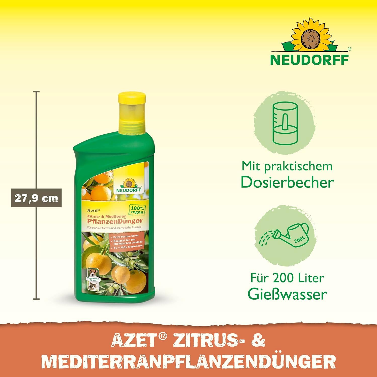 Neudorff Spezialdünger Azet Zitrus- & Mediterran PflanzenDünger 1 L, Mit einer Extra-Portion Eisen