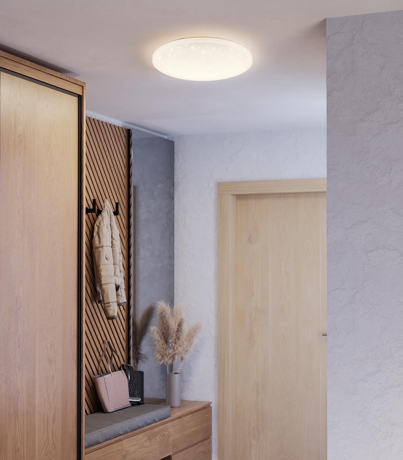 EGLO LED Deckenleuchte POGLIOLA, Ø 43 cm, Weiß, Kunststoff, Stahl, Anpassung der Farbtemperatur, Sternenhimmel, LED fest integriert, Extra-Warmweiß, Neutralweiß, Tageslichtweiß