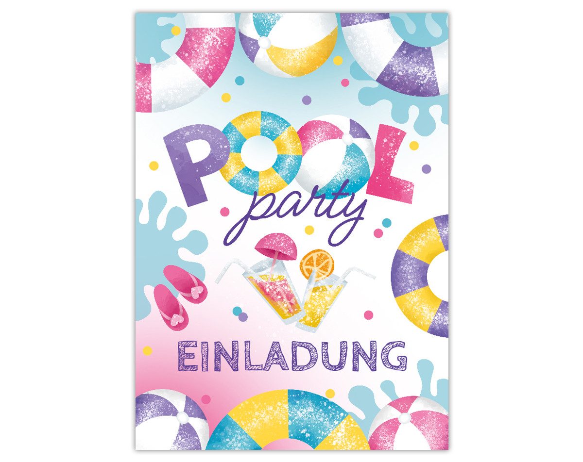 JUNAPACK Einladungskarten Pool Party Einladungen zum Kindergeburtstag Karten Schwimmbad, Einladungskarten Pool Party zum Geburtstag See Bad