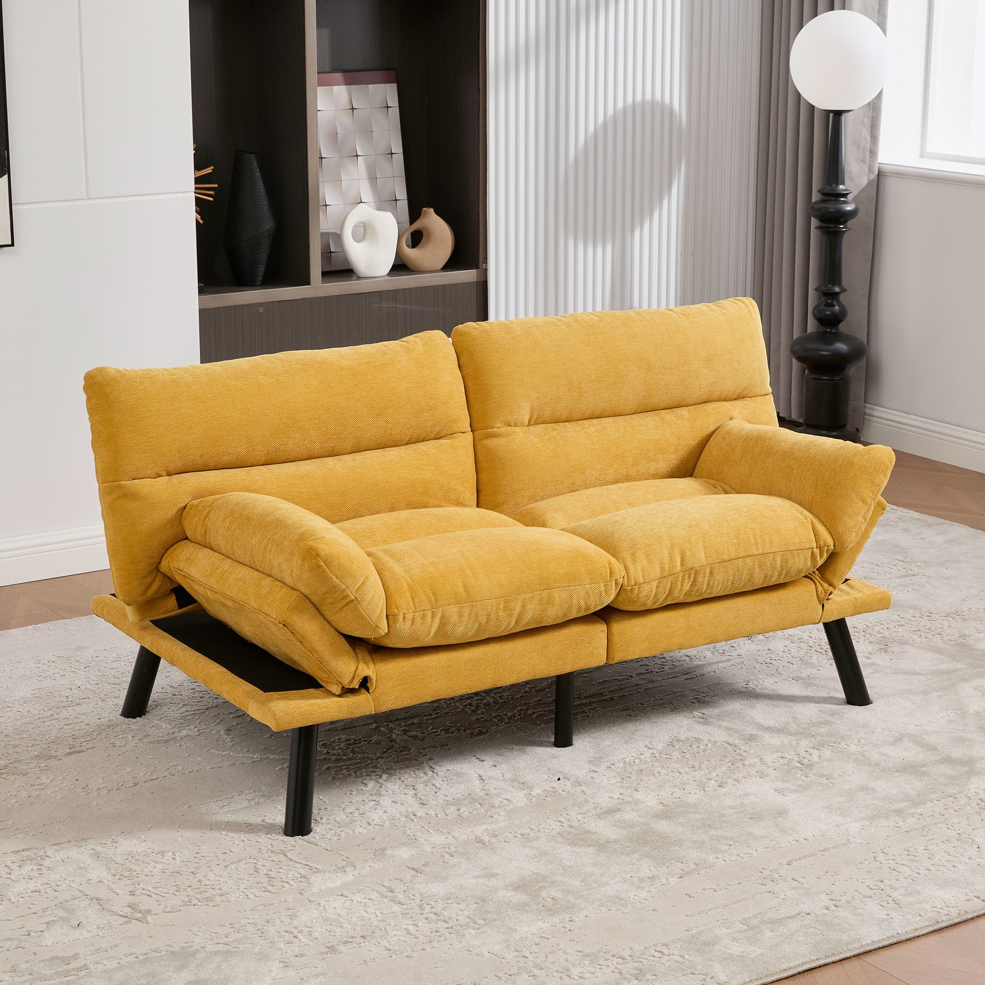 Odikalo 2-Sitzer Couches mit ergonomischem Design luftdurchlässig Sitzfläche Mehrfarbig, verstellbarer Rückenlehne und Armlehnen sowie Metallbeinen für optimalen Komfort und Stabilität.