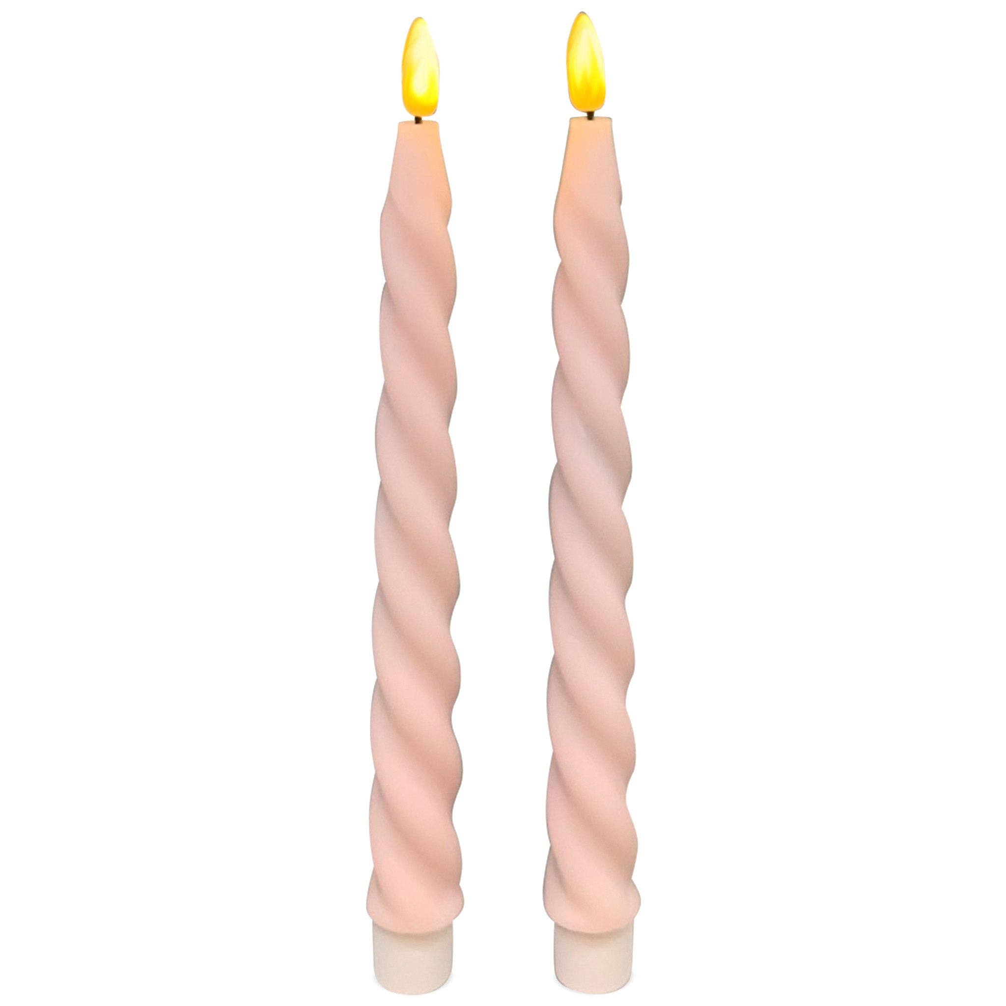 matches21 HOME & HOBBY LED-Kerze LED Stabkerzen Rosa im 2er Set, in Ø 2,2 x 22 cm gedreht (2-tlg), Flammenlose. batteriebetriebene Echtwachskerzen mit Timerfunktion