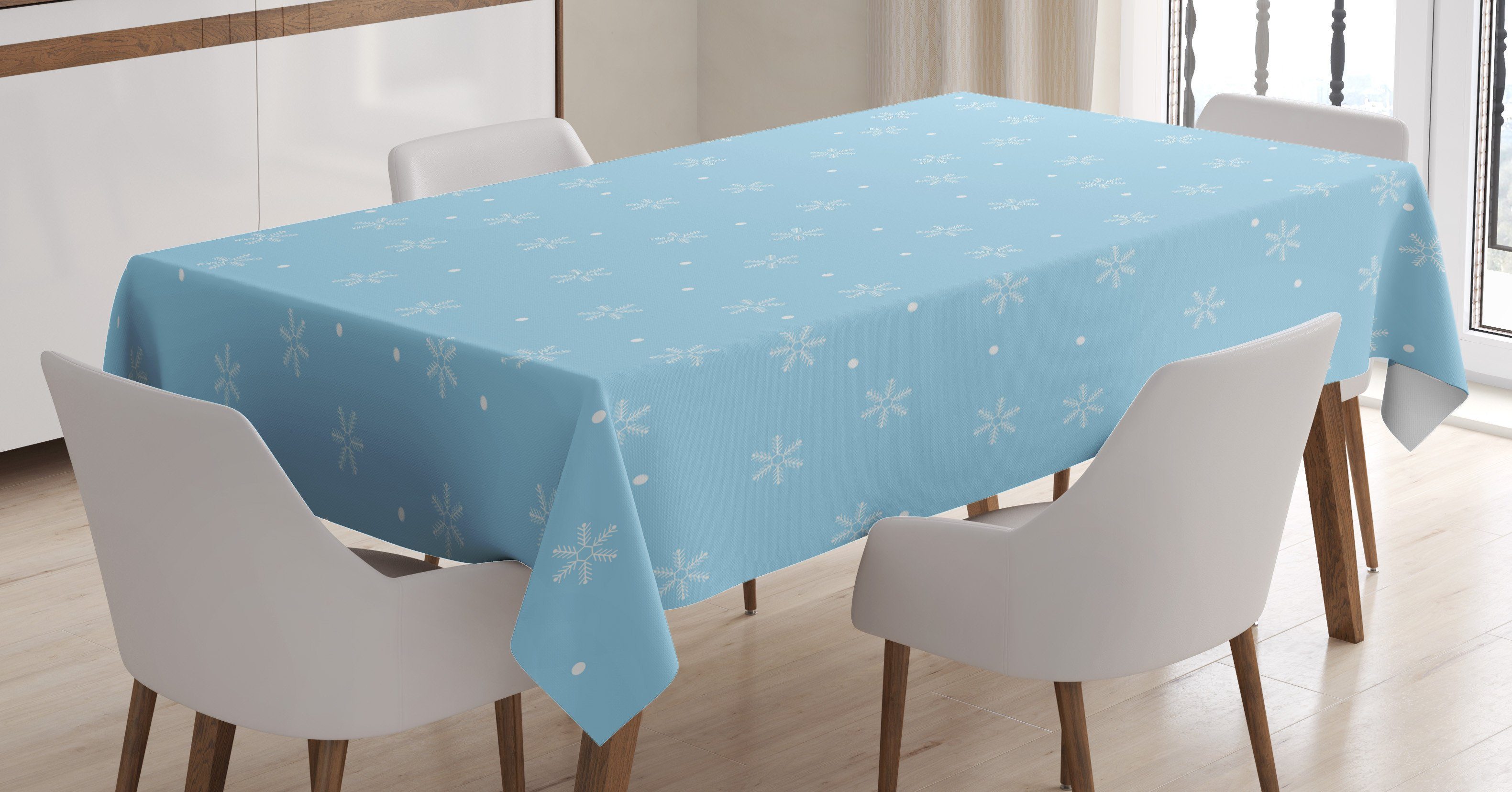 Bereich Außen Waschbar Tischdecke Abakuhaus Farben, auf geeignet Farbfest den Weicher Klare Schneefall Für Blau Winter