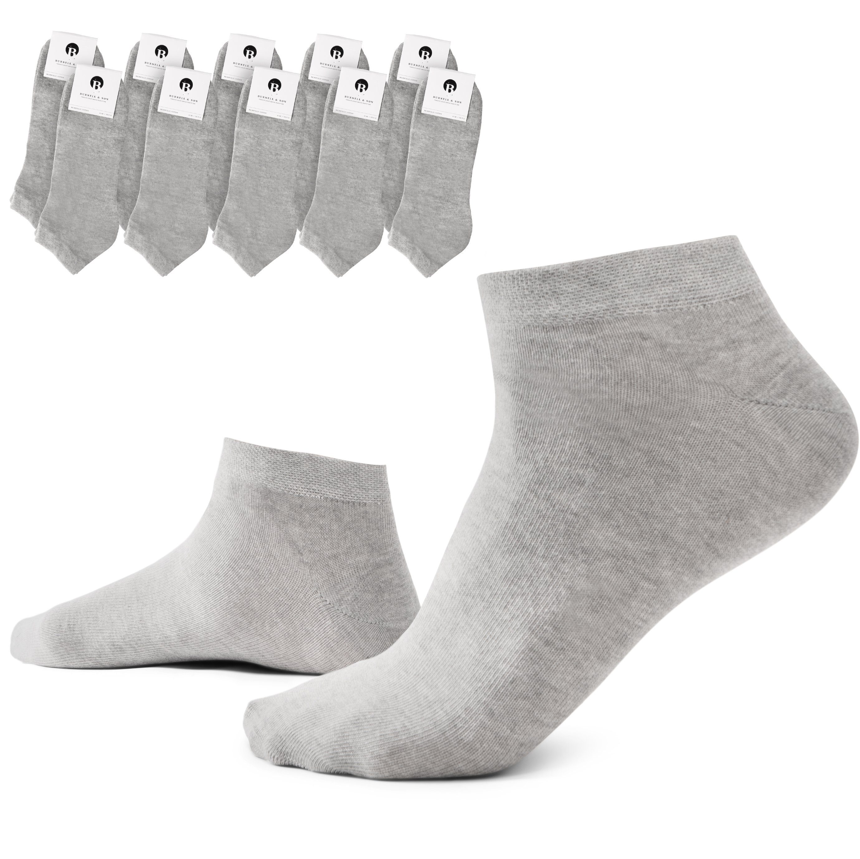 Burnell & Son Sneakersocken Sneaker Socken für Herren & Damen (Beutel, 10-Paar) mit Komfortbund aus Baumwolle 10x Grau