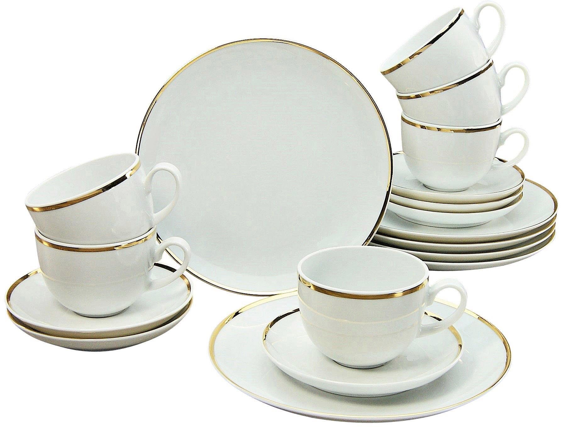 Guido Maria Kretschmer Home&Living Kaffeeservice Geschirr-Set Godi (18-tlg), 6 Personen, Porzellan, Service, handbemalter Rand, 18 Teile, für 6 Personen