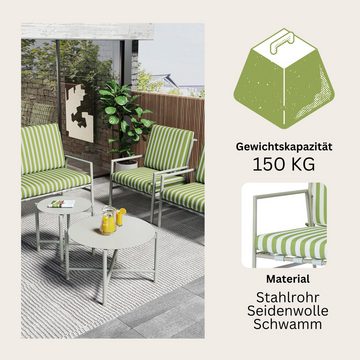 SeedWave Gartenlounge-Set Outdoor Sofagarnitur Set für 4Personen (1*Sofa,2*Sessel,2*Couchtisch), Verzinkte Stahlrohrstruktur