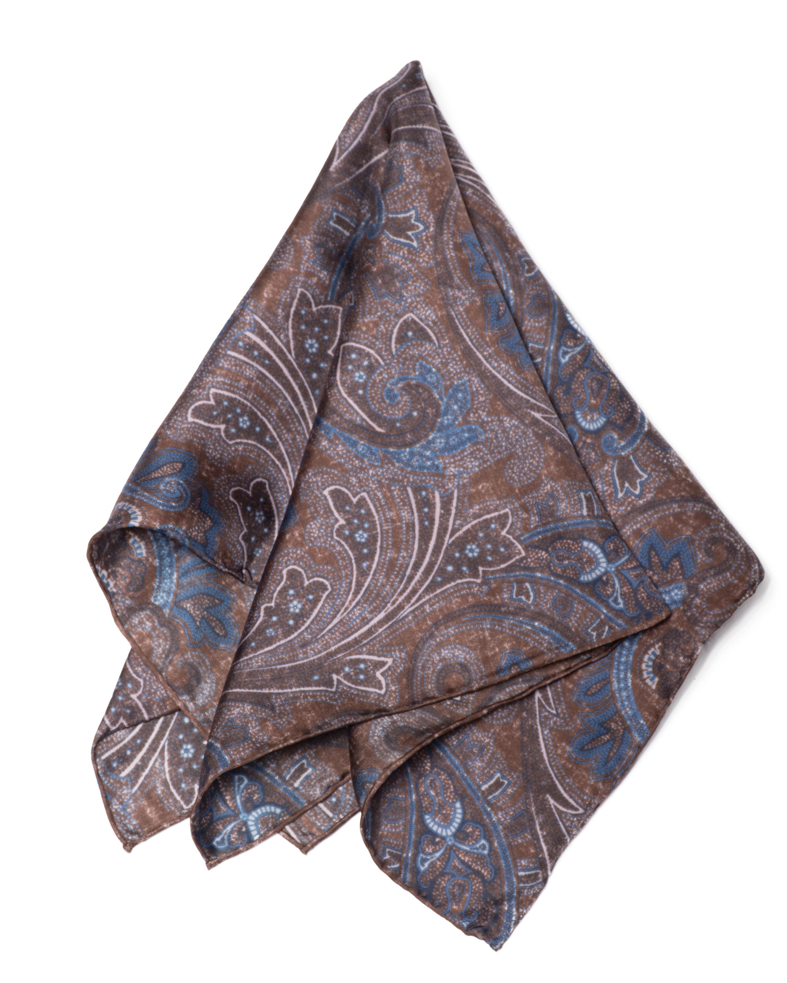 MayTree Seidentuch handrolliert Seidentuch Twillseide, 53x53 florales Mosaik, dunkelbraun, (Stück), 100% Seide, für Herren und Damen