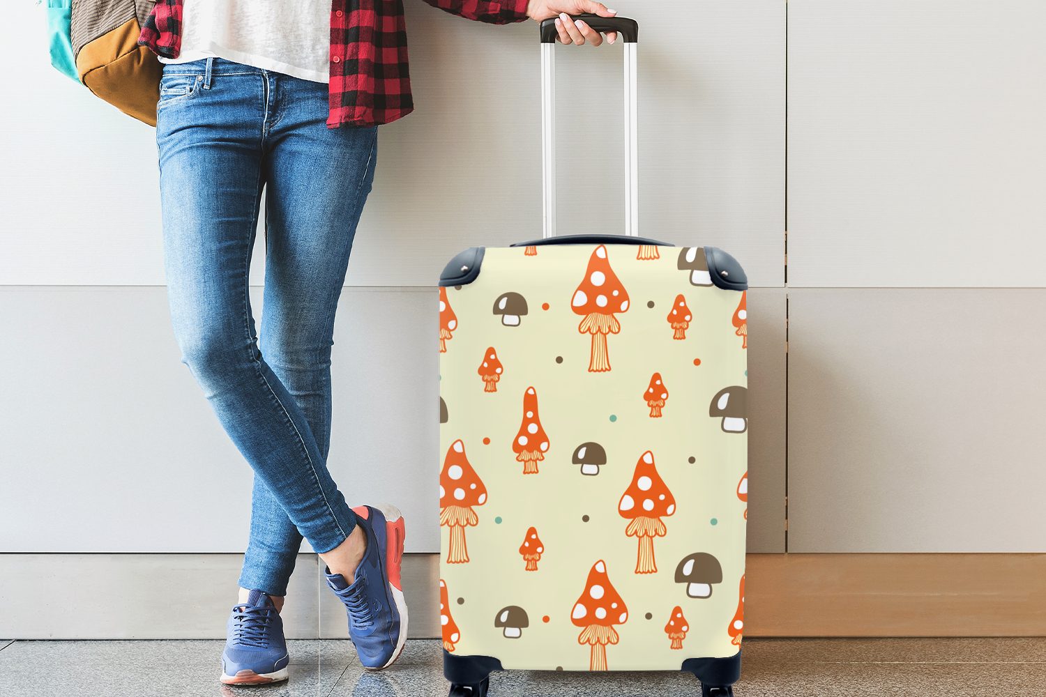MuchoWow Handgepäckkoffer Reisetasche mit - Muster - Orange, Pilz Handgepäck 4 Trolley, Ferien, Reisekoffer Rollen, rollen, für