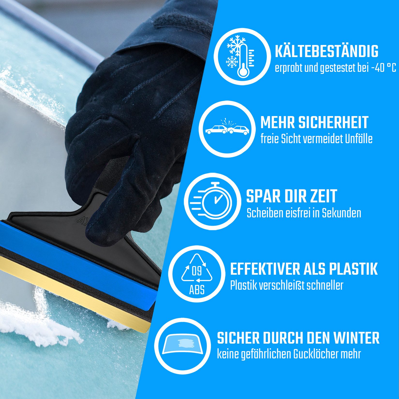 L & P Car Design Car Ice Scraper Brass - Fast & Effortless - 2x Professional Car Windscreen Scrapers Made of Premium HIPS - Brass Blade & Rubber Lip - Murska from Finland