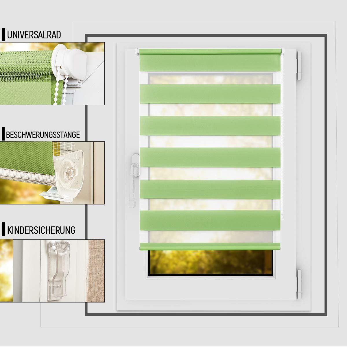 Doppelrollo Klemmfix mit Bohre, Klämmträger Für verdunkelnd Blickdicht, Seitenzugrollo Tür ohne Grün und Fenster OUBO, verdunkelnd, lichtdurchlässig Fensterrollo