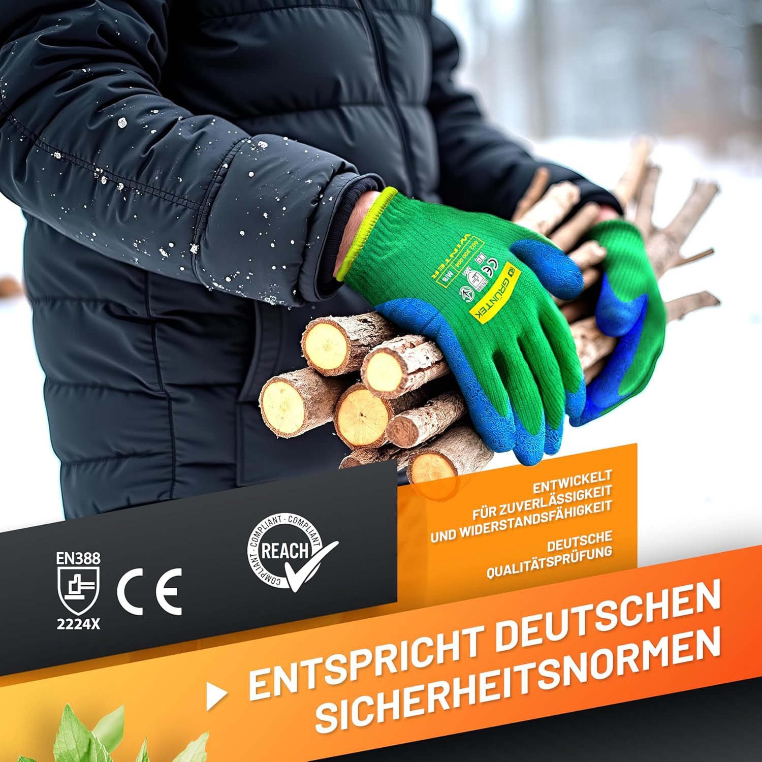 GRÜNTEK Winter-Arbeitshandschuhe THERMO Arbeitshandschuhe mit Thermofutter, Schutz Winterhandschuhe (Set, 4-St., 4 Paar für Herren und Damen Gr. L/9) Garten-Handschuhe für Gebrauch im Herbst und Winter