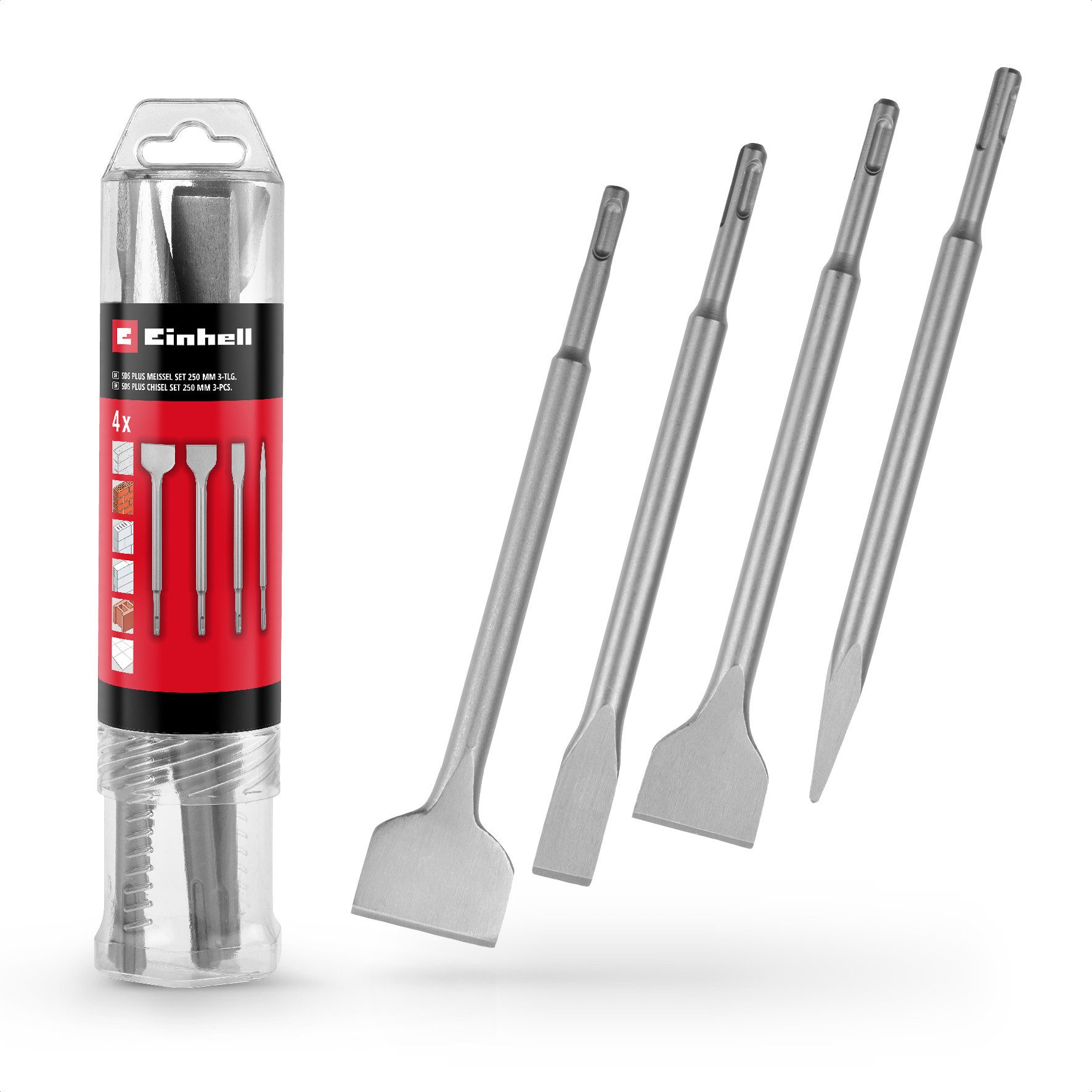 Einhell Meißel-Set Original Einhell 4-tlg. SDS Plus Meißel-Set, 250 mm (mit Spitzmeißel, (4-tlg) Original Einhell 4-tlg. SDS Plus Meißel-Set, 250 mm (mit Spitzmeißel