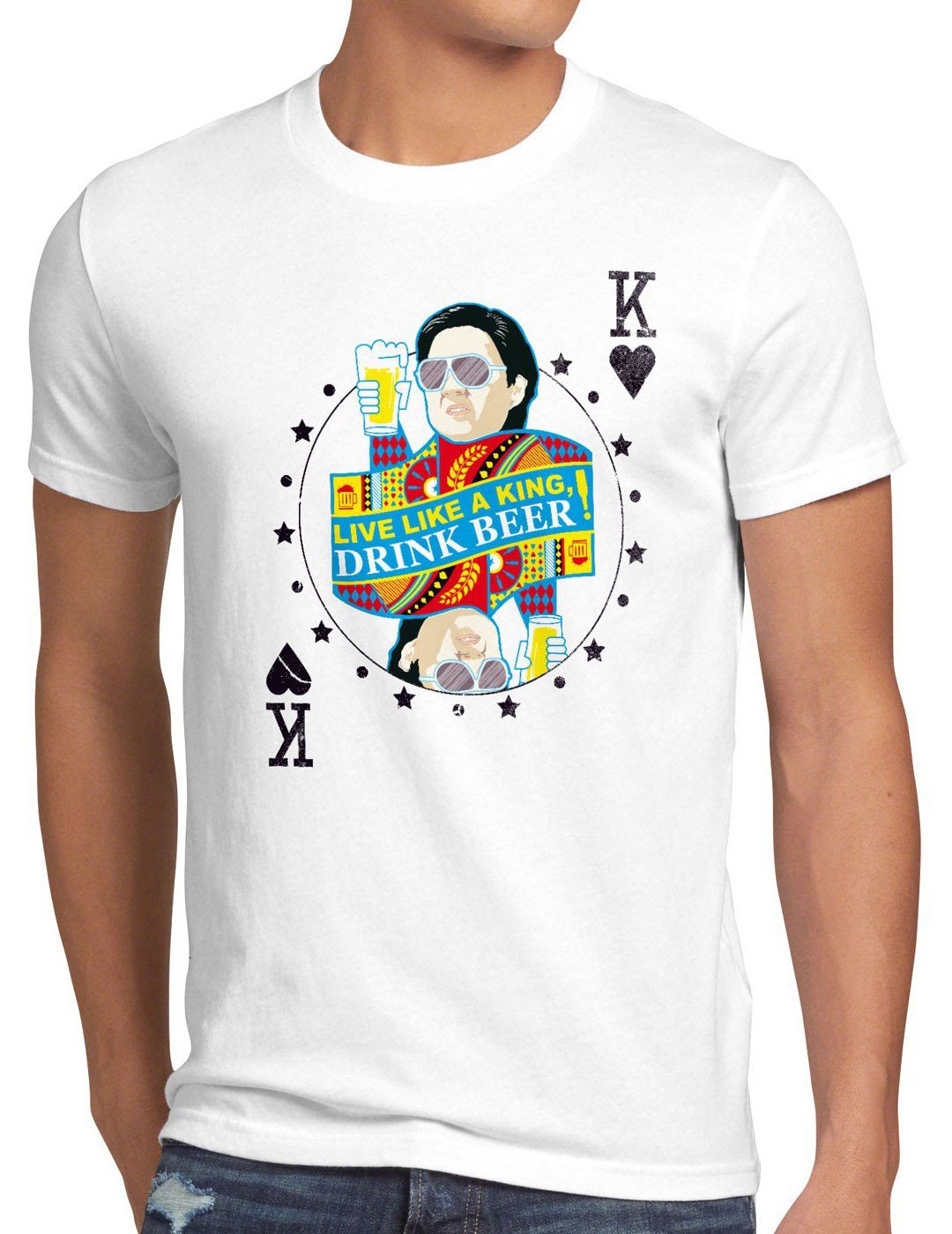 hanover T-Shirt King las casino Print-Shirt like Herren weiß a beer Live vegas drink style3 bier chow