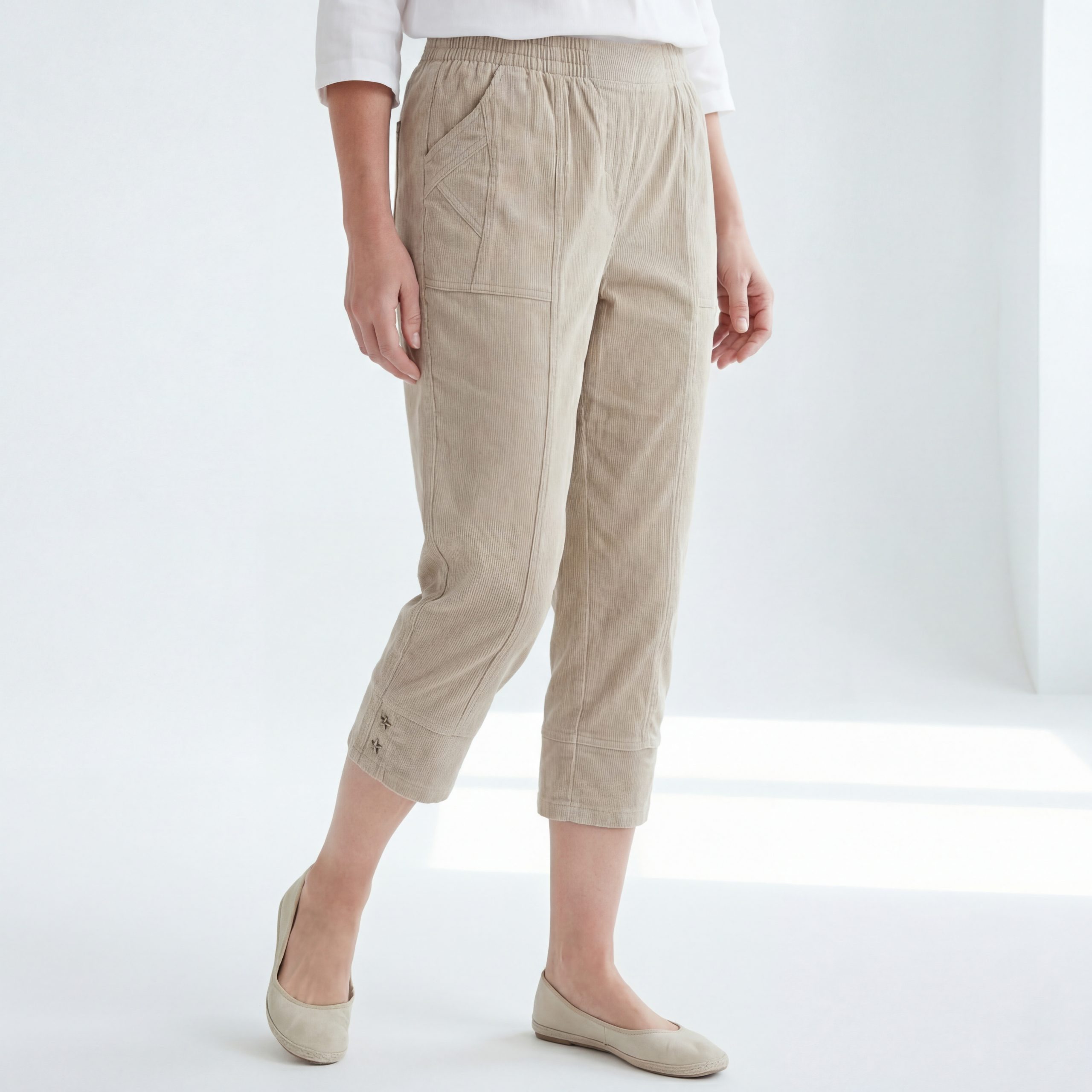 OriginalYou Caprihose Damen Stretch Hose Kurze Sommerhose mit Nadelstreifen mit elastischem Bund, auch in großen Größen erhältlich 36-50