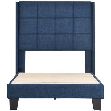 Ulife Polsterbett Blau Doppelbett mit seinem gepolstertes Kopfteil Leinen, mit Lattenrost, 90 cm x 200 cm