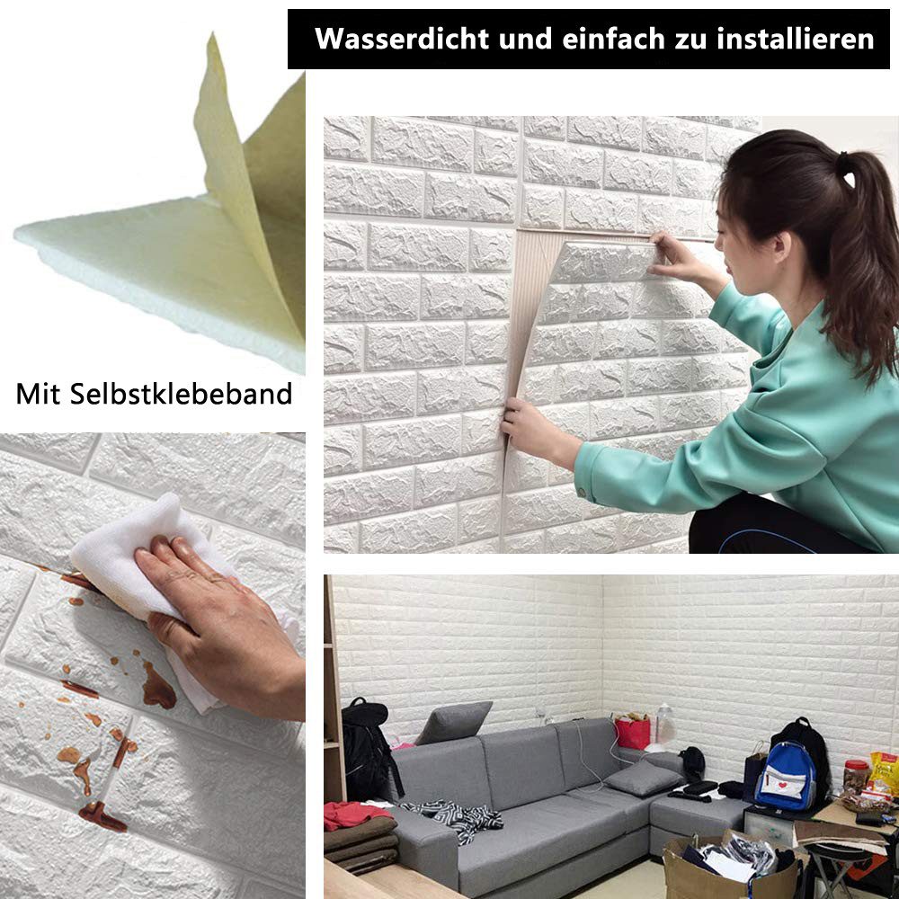 Zaewry 3D-Tapete 3D-Wandpaneele Selbstklebend, 10 Stück Wandverkleidung Selbstklebend, (10 St), 35x38 cm Wandaufkleber Wasserdicht Wandtapete