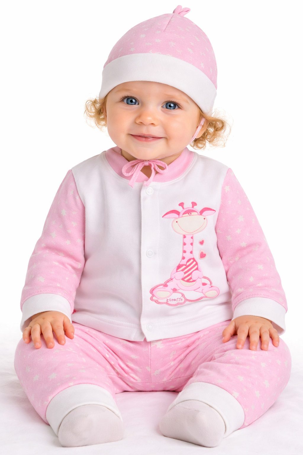 La Bortini Langarmshirt & Hose Baby Anzug Hemdchen Schlupfhose Mütze Set mit Bärchen Aufdruck aus Baumwolle, mit Sternen oder Punkten Muster und Bären Aufdruck