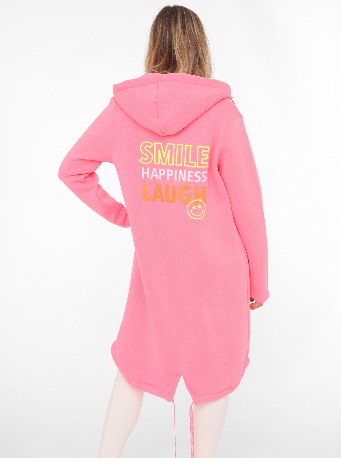 Zwillingsherz Jerseymantel "Smile Happiness Laugh" mit positiver Botschaft, gesticktes Motiv hinten und vorne
