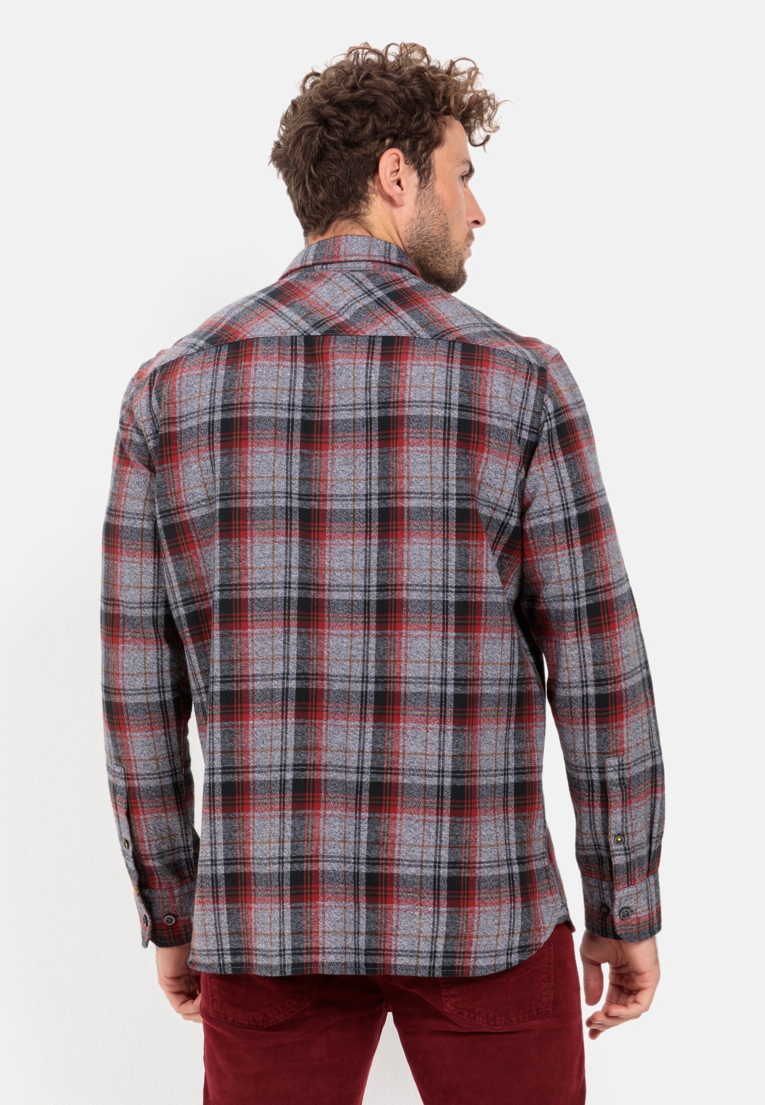 camel active Karohemd aus reiner Baumwolle Langarm Kentkragen Kentkragen