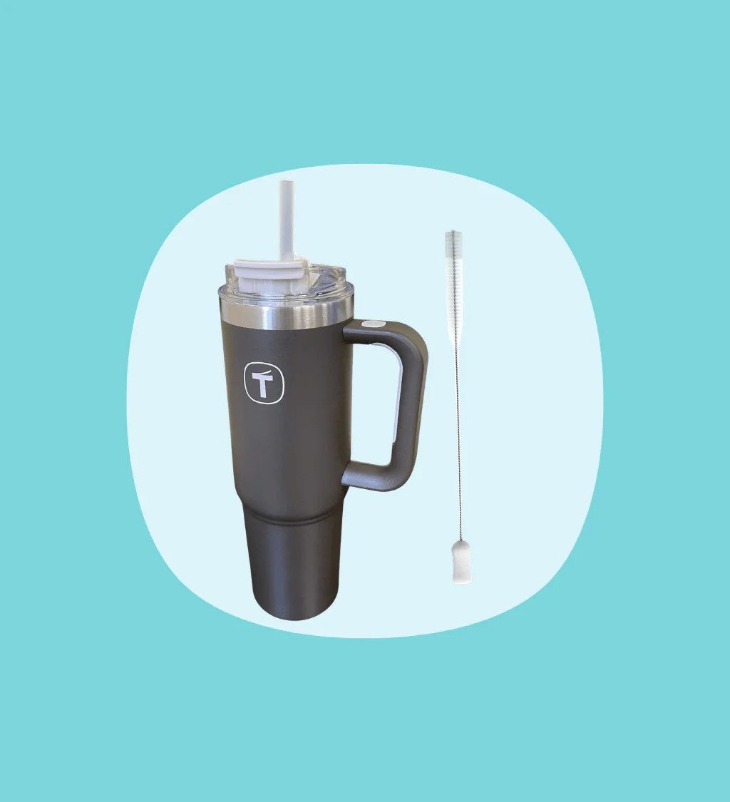 TUPPERWARE Thermobecher Tupperware® Big T Tumbler 1,1l Schokolade inkl. Trohhalmbürste