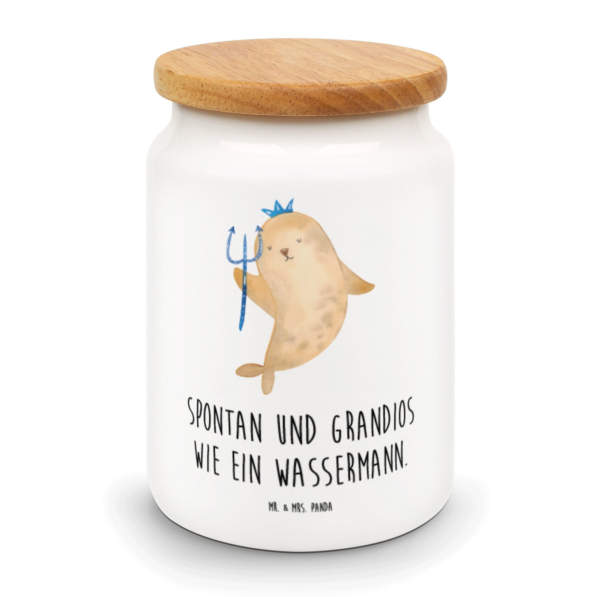 Mr. & Mrs. Panda Vorratsdose Sternzeichen Wassermann - Weiß - Geschenk, Keramikdose, Wassermann St, Keramik, (1-tlg) | Vorratsdosen