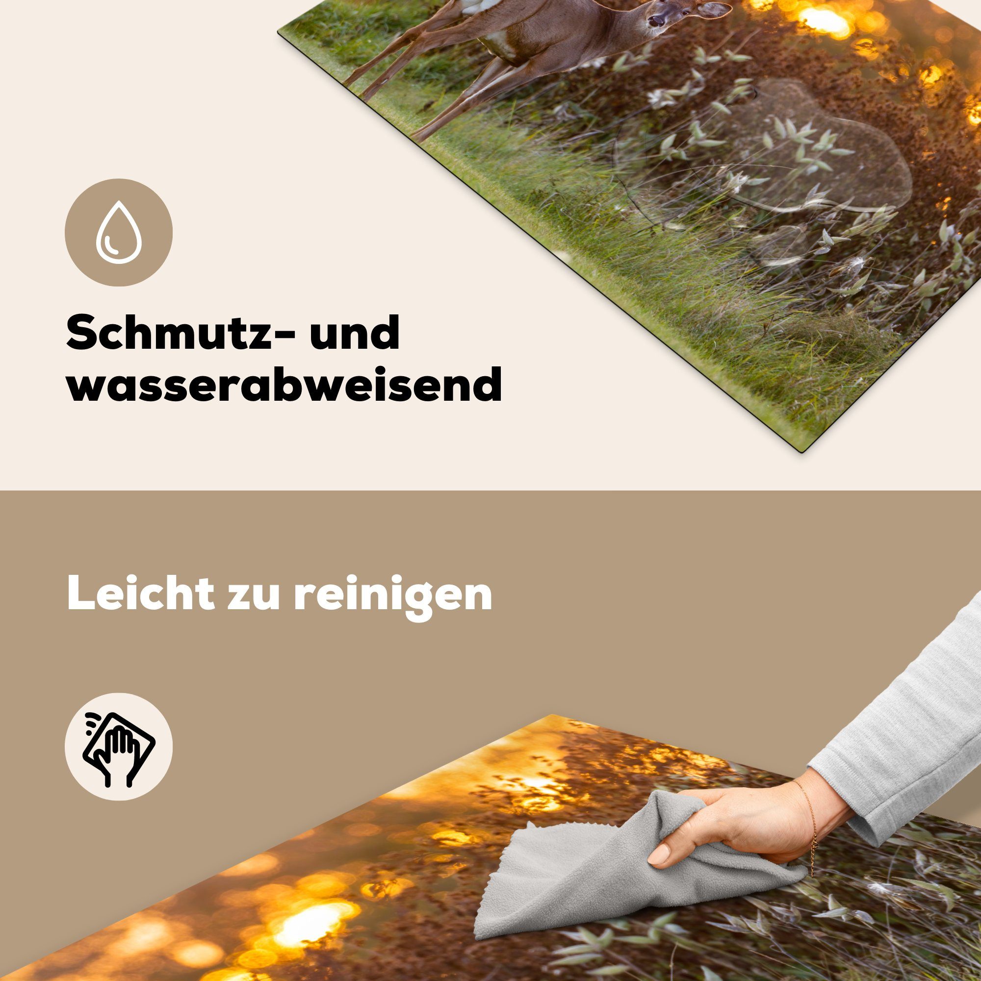 MuchoWow Herdblende-/Abdeckplatte tlg), cm, (1 81x52 Wildtiere küche, Ceranfeldabdeckung Hirsche Natur, Schutz Pflanzen - Vinyl, die Sonnenuntergang - Induktionskochfeld für - 