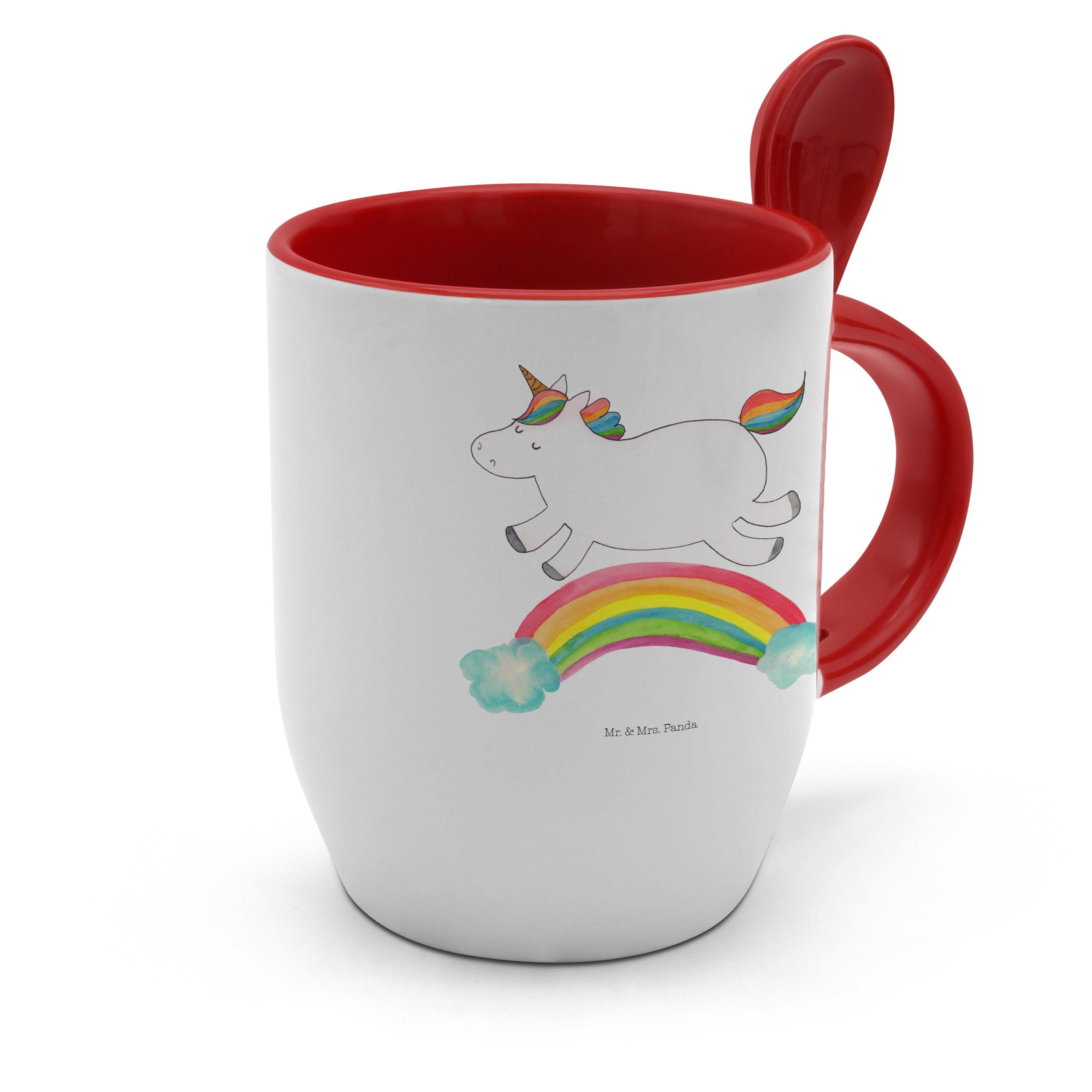 & Tasse Panda Tasse, Mr. Weiß Tasse Regenbogen Einhör, mit - - Mrs. Einhorn Löffel, Geschenk, Keramik