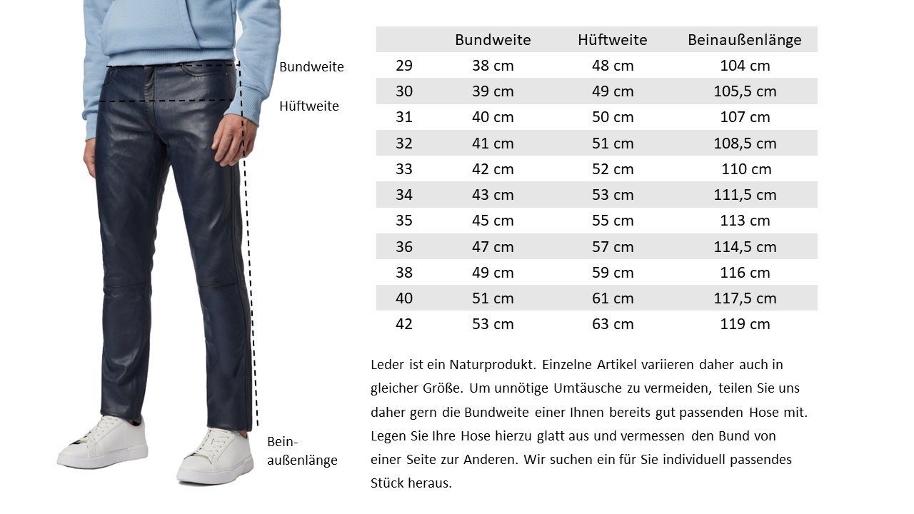 Fit / Stil Hochwertiges Lamm Leder RICANO TR Lederjeans No. Blau - Lederhose – Slim 5-Pocket 3