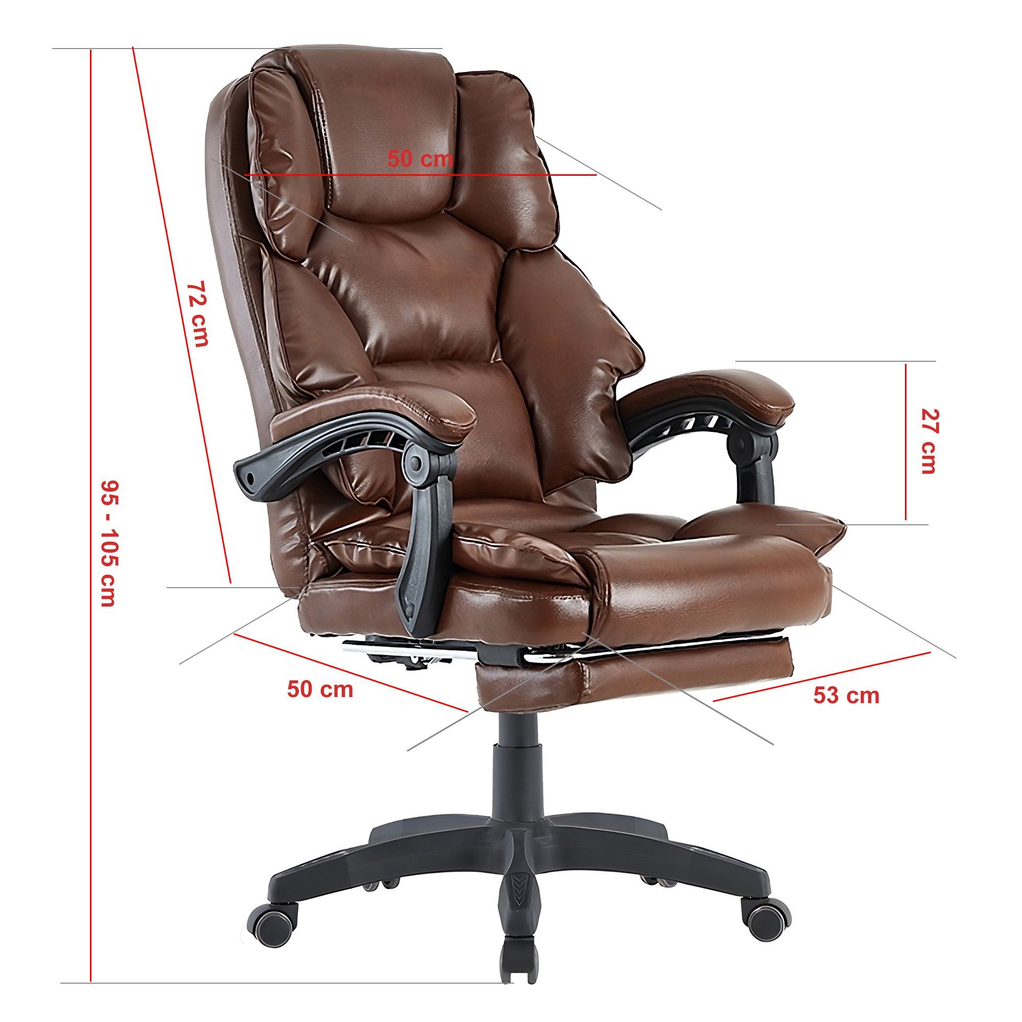 Chefsessel Office mit im (1 TRISENS Polsterung Rafael Dunkelbraun Stück), Home Chair Bürostuhl extra Lederoptik-Design