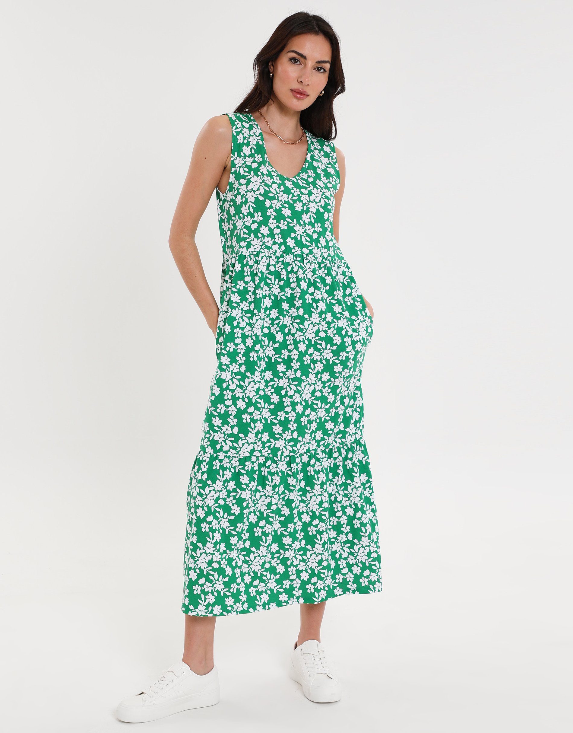 Threadbare Sommerkleid THB Byers Tiered Green Floral - grün geblümt