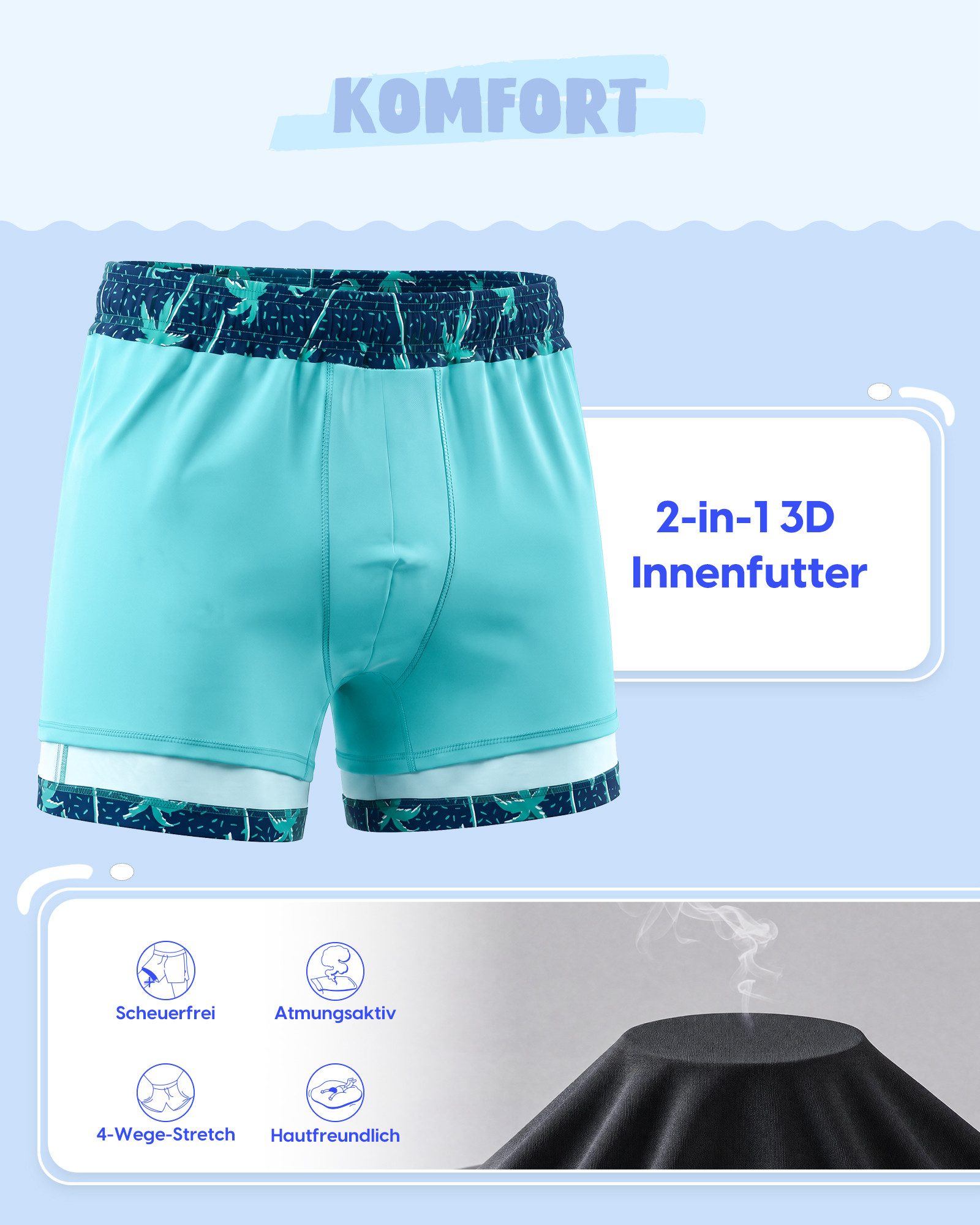 MaaMgic Badehose Shorts Jungen 2-in-1 mit verstellbarem Kordelzug (1-St) Stretch Schwimmshorts mit Innenfutter für Strand und Schwimmbad – Bild 3 von 5