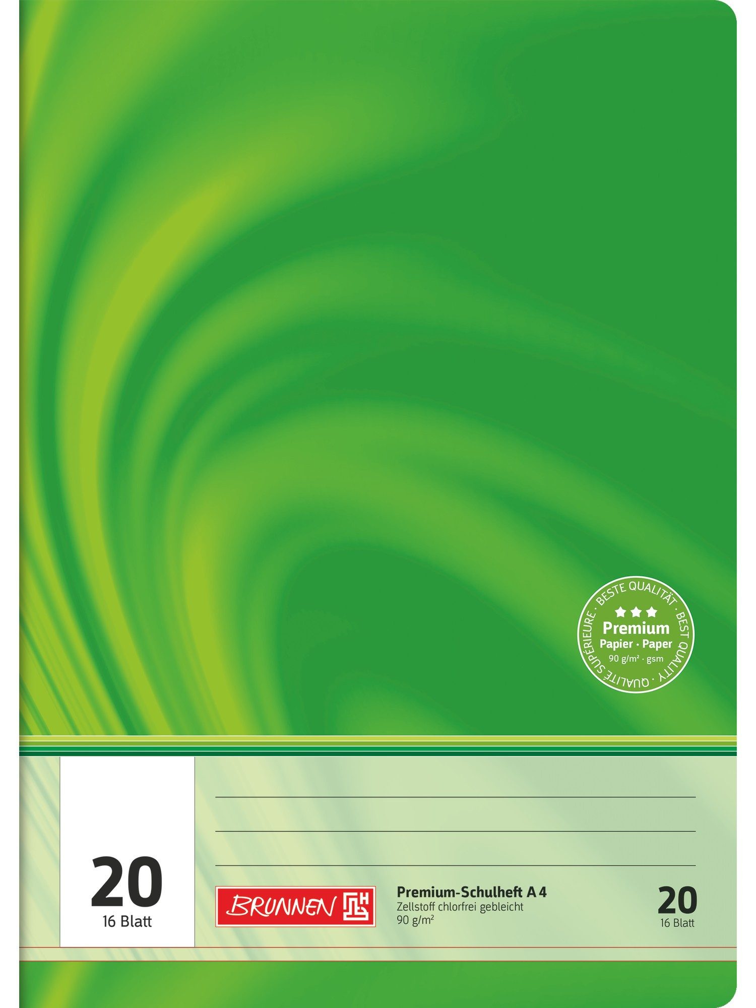 Baier & Schneider Schulheft Schulheft Premium Vivendi A4 Lineatur 20 16 Blatt grün, abgerundete Ecken