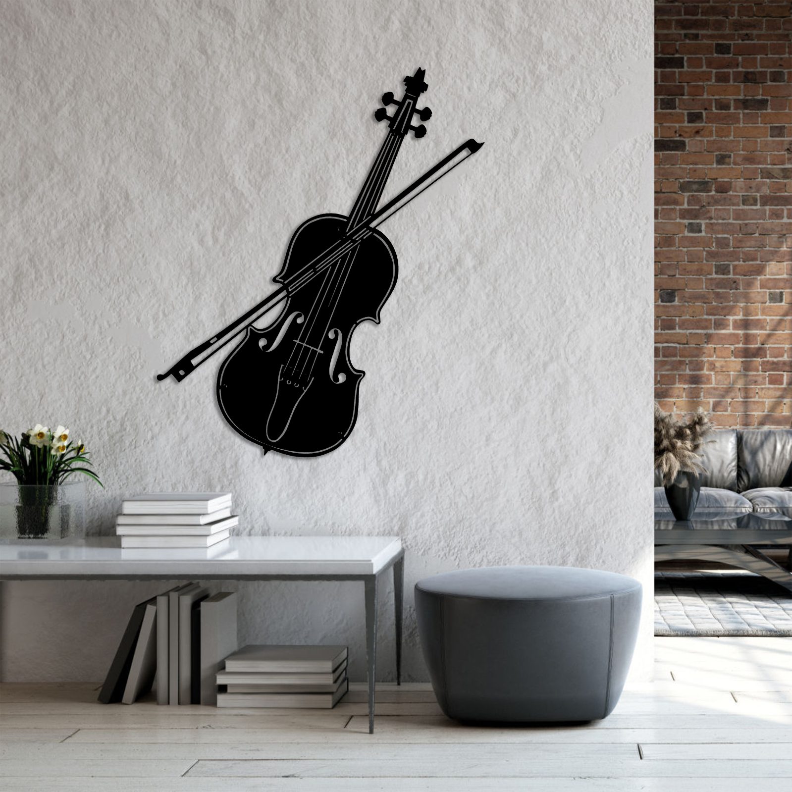 Jumpeak Wanddekoobjekt Metall Geige Wanddekor, musikalische Familie, Kunst, Hergestellt aus Metall,Schwarz,Weiß,2 Größe