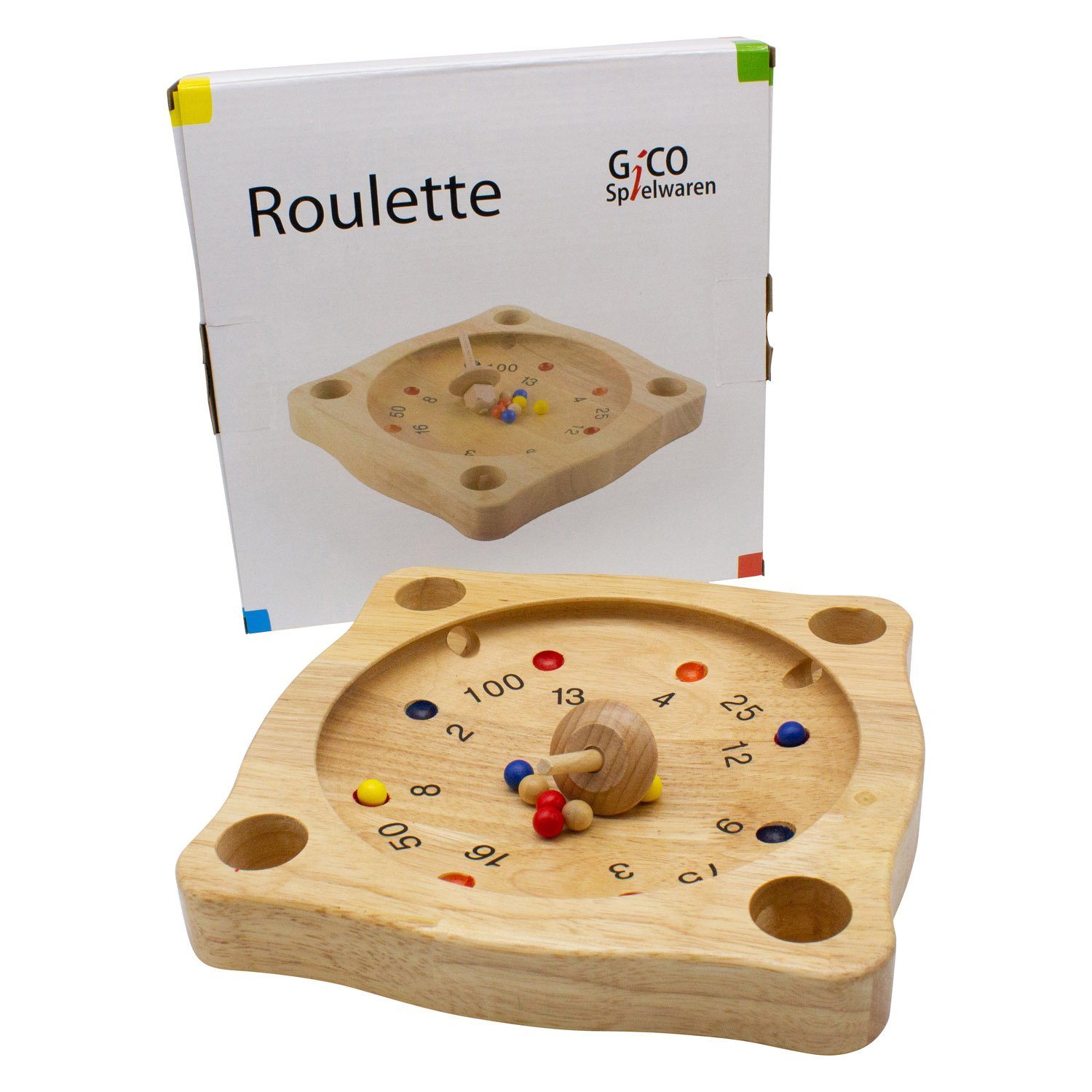 GICO Spielesammlung, Tiroler Roulette aus Holz mit Kreisel und Holzkugeln, Bauernroulette
