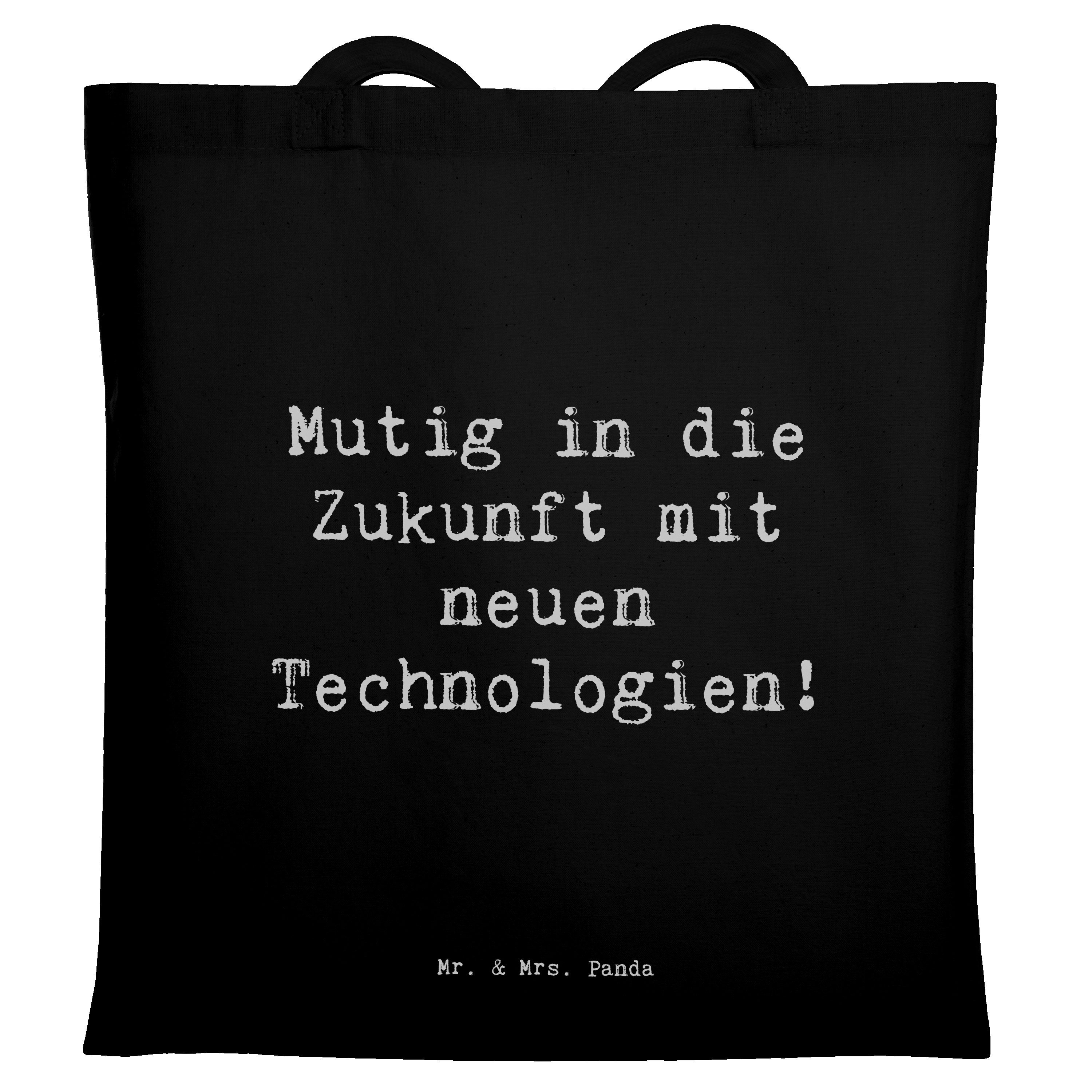 Mr. & Mrs. Panda Tragetasche Spruch Neuen Technologien begegnen - Schwarz - Geschenk, moderne Tech (1-tlg), Lange Tragegriffe