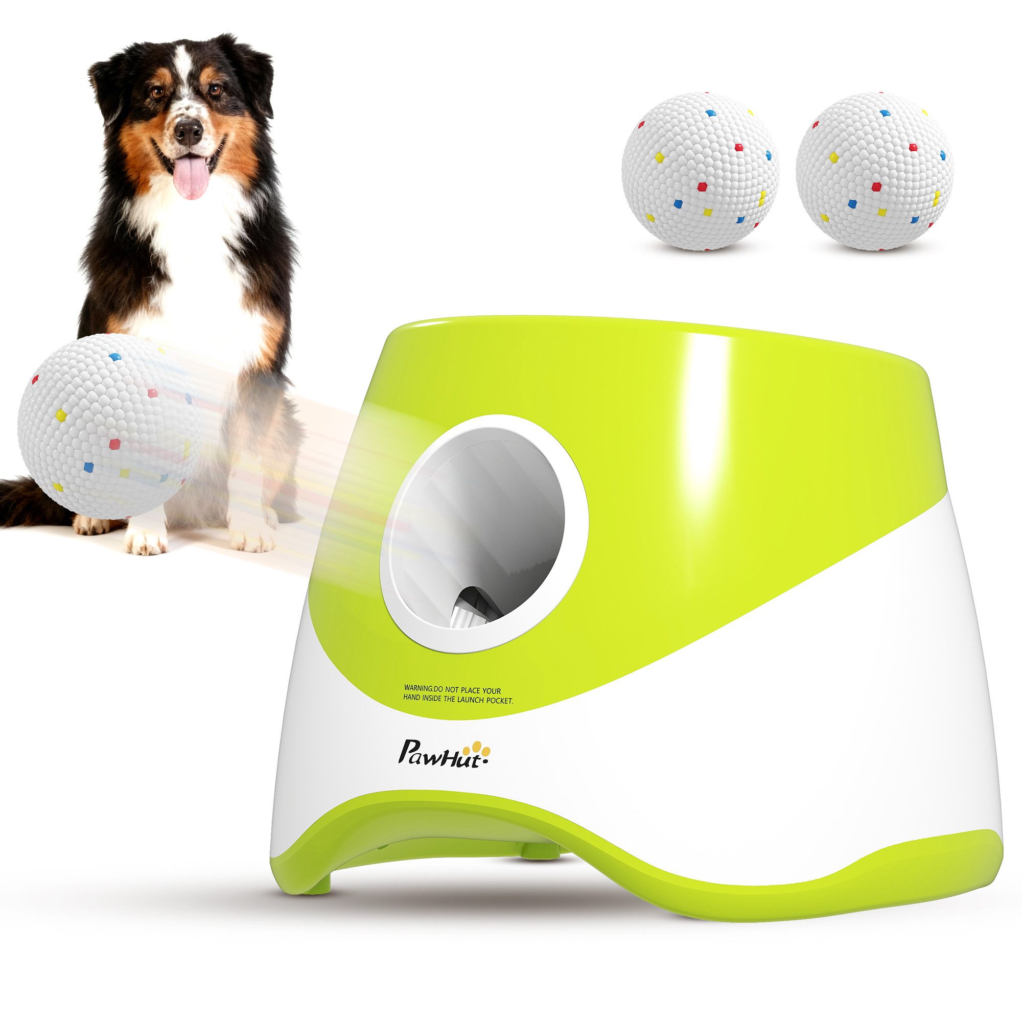 PawHut Tier-Intelligenzspielzeug Interaktive Ballwurfmaschine mit 3 Bälle 3 Distanzen 6m/10 m/12m, ABS, Automatischer Ballwerfer (1-tlg) für kleine, mittlere Hunde, Grün