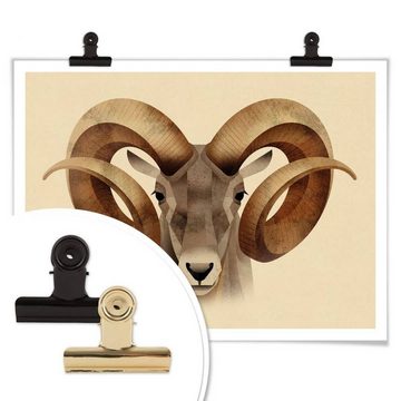 K&L Wall Art Poster Poster Braun Steinbock Widder Deko Sternzeichen Urial, Kinderzimmer Wandbild modern