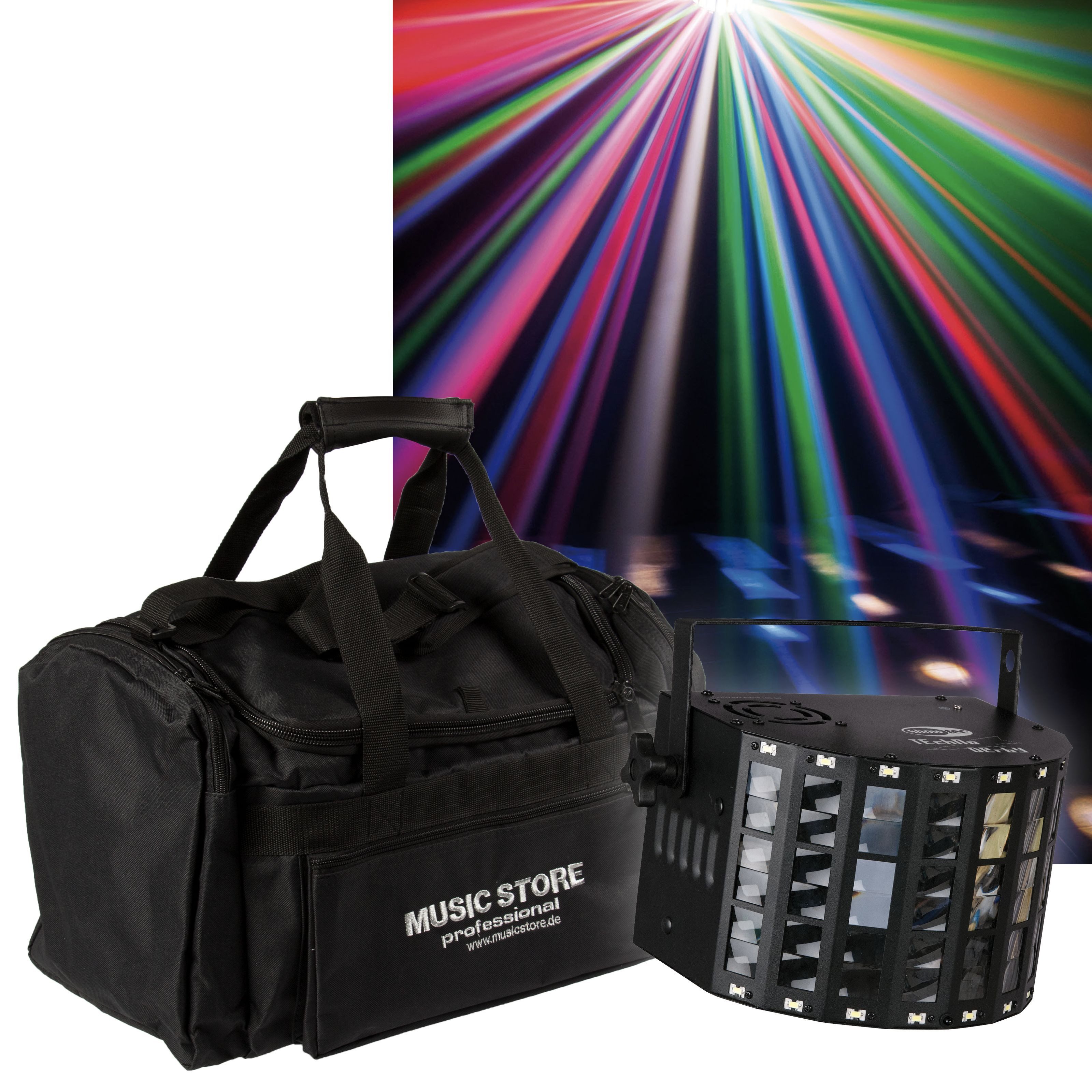 Show tec LED Scheinwerfer, Techno Derby + Bag - Lichteffekte Set